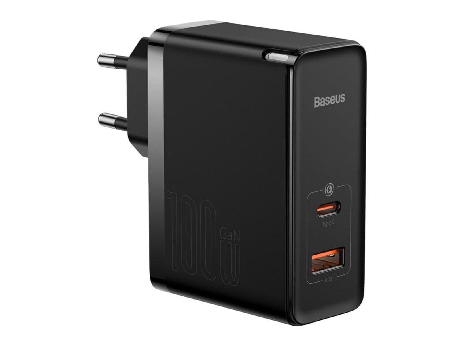 Baseus GaN USB-C + USB 100W + 1m cable (black)