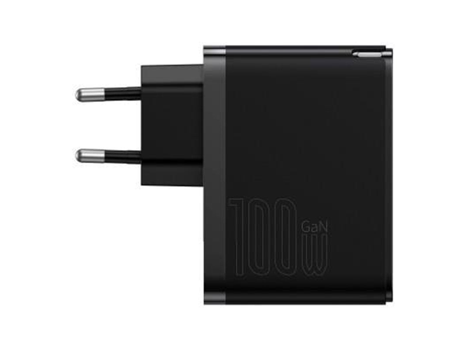 Baseus GaN USB-C + USB 100W + 1m cable (black)