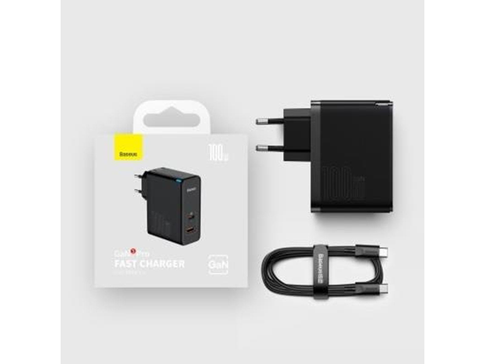 Baseus GaN USB-C + USB 100W + 1m cable (black)