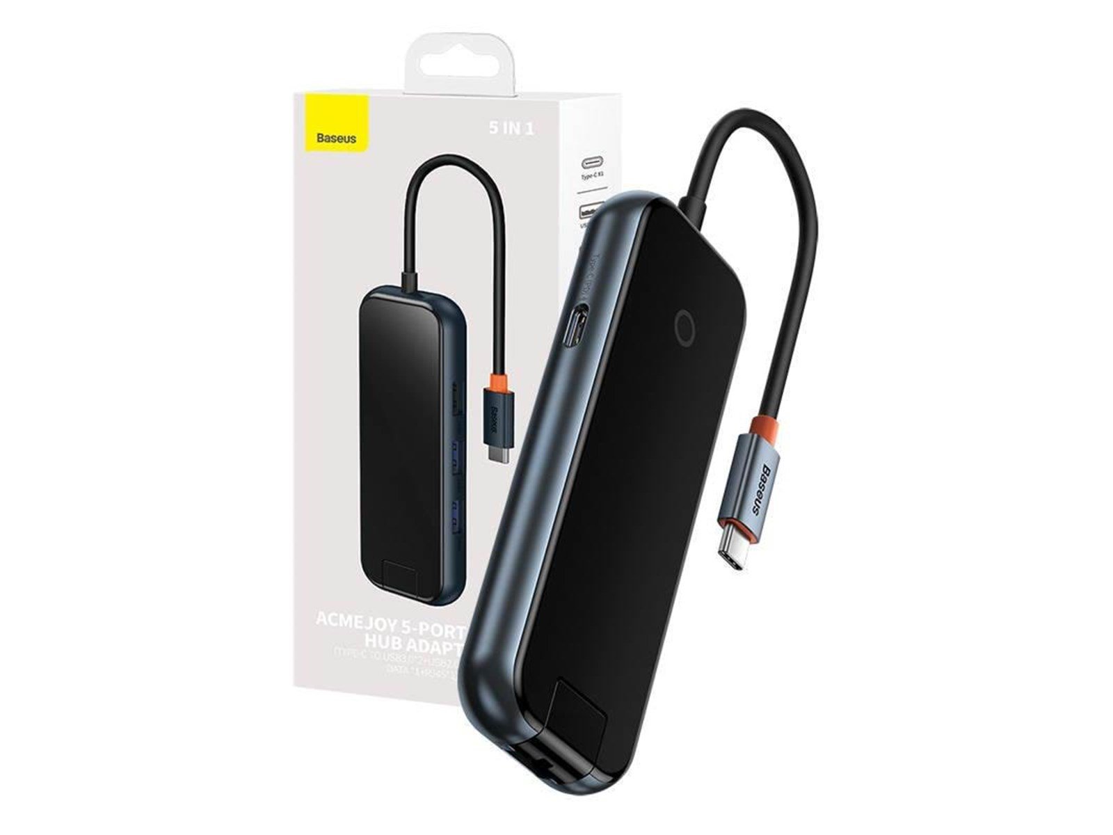 Baseus AcmeJoy series USB-C to 2xUSB 3.0 + USB 2.0 + USB-C PD + RJ45 (dark grey) USB-Hubs - USB 3.0 - 5 - Schwarz