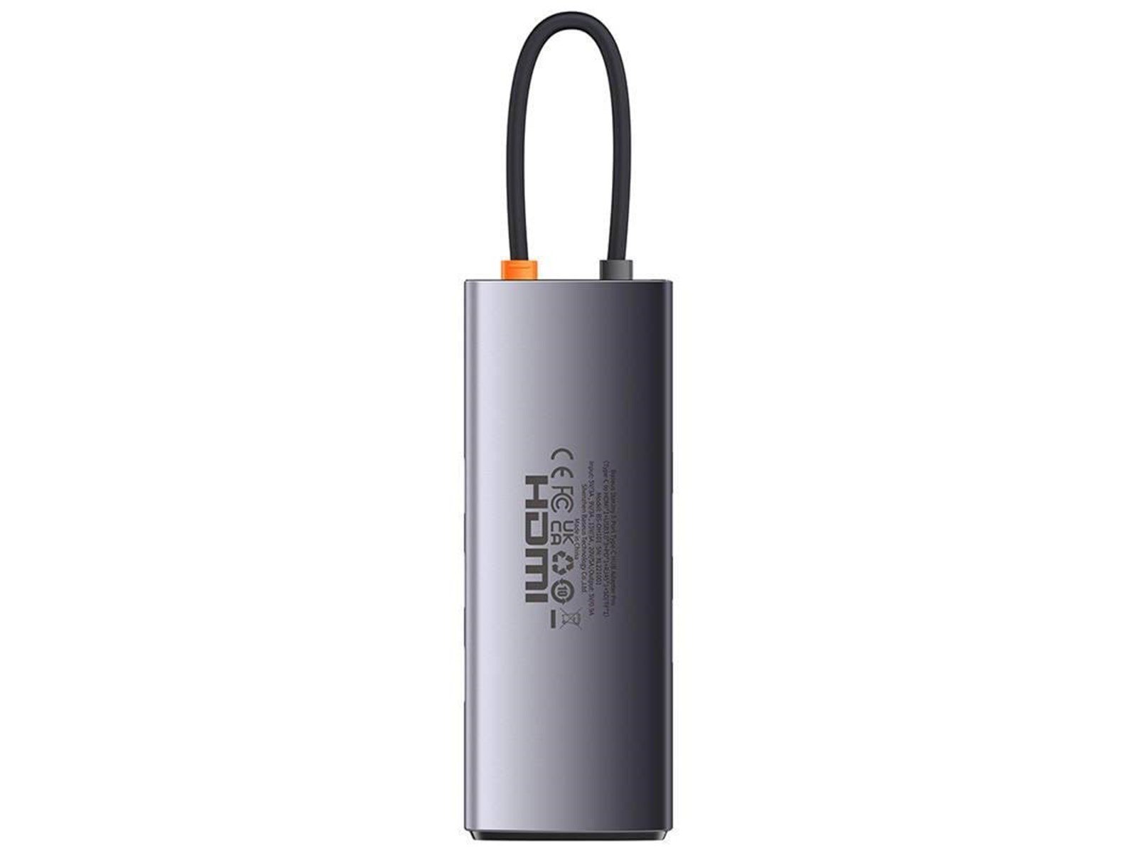 Baseus StarJoy Metal Glam Series USB-C do HDMI + 3 x USB 3.0 + USB-C PD + RJ45 + SD/TF USB-Hubs - USB 3.0 - 8 Anschlüsse - Grau
