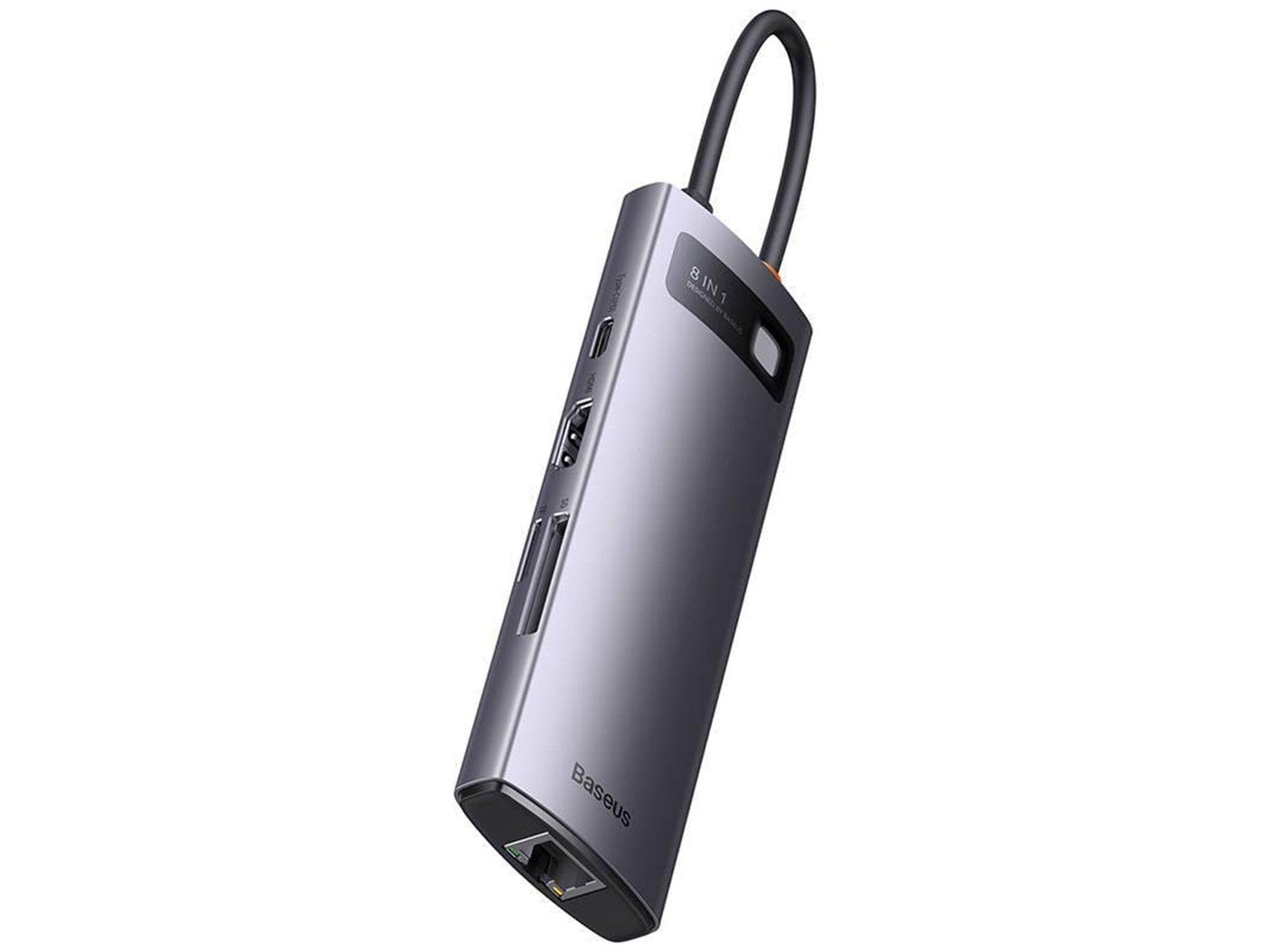 Baseus StarJoy Metal Glam Series USB-C do HDMI + 3 x USB 3.0 + USB-C PD + RJ45 + SD/TF USB-Hubs - USB 3.0 - 8 Anschlüsse - Grau