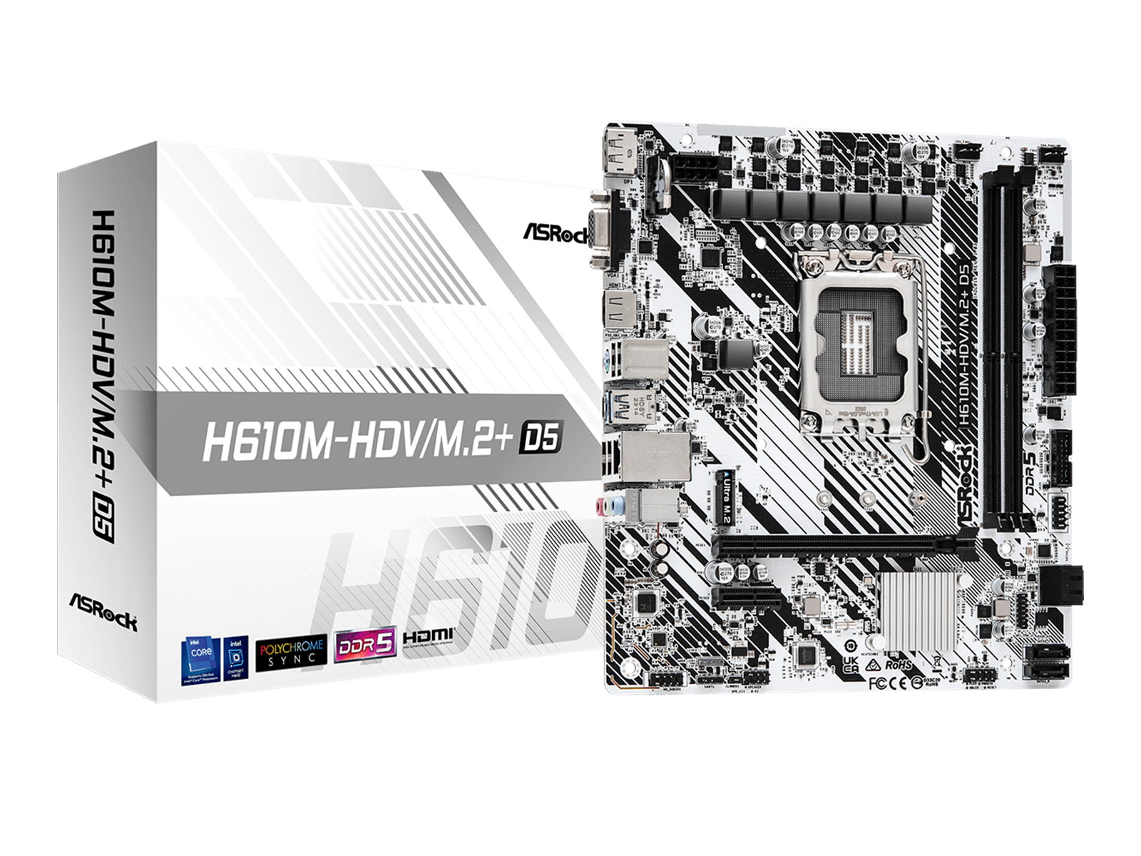 ASRock H610M-HDV/M.2+ D5 Mainboard - Intel H610 - Intel LGA1700 socket - DDR5 RAM - Micro-ATX