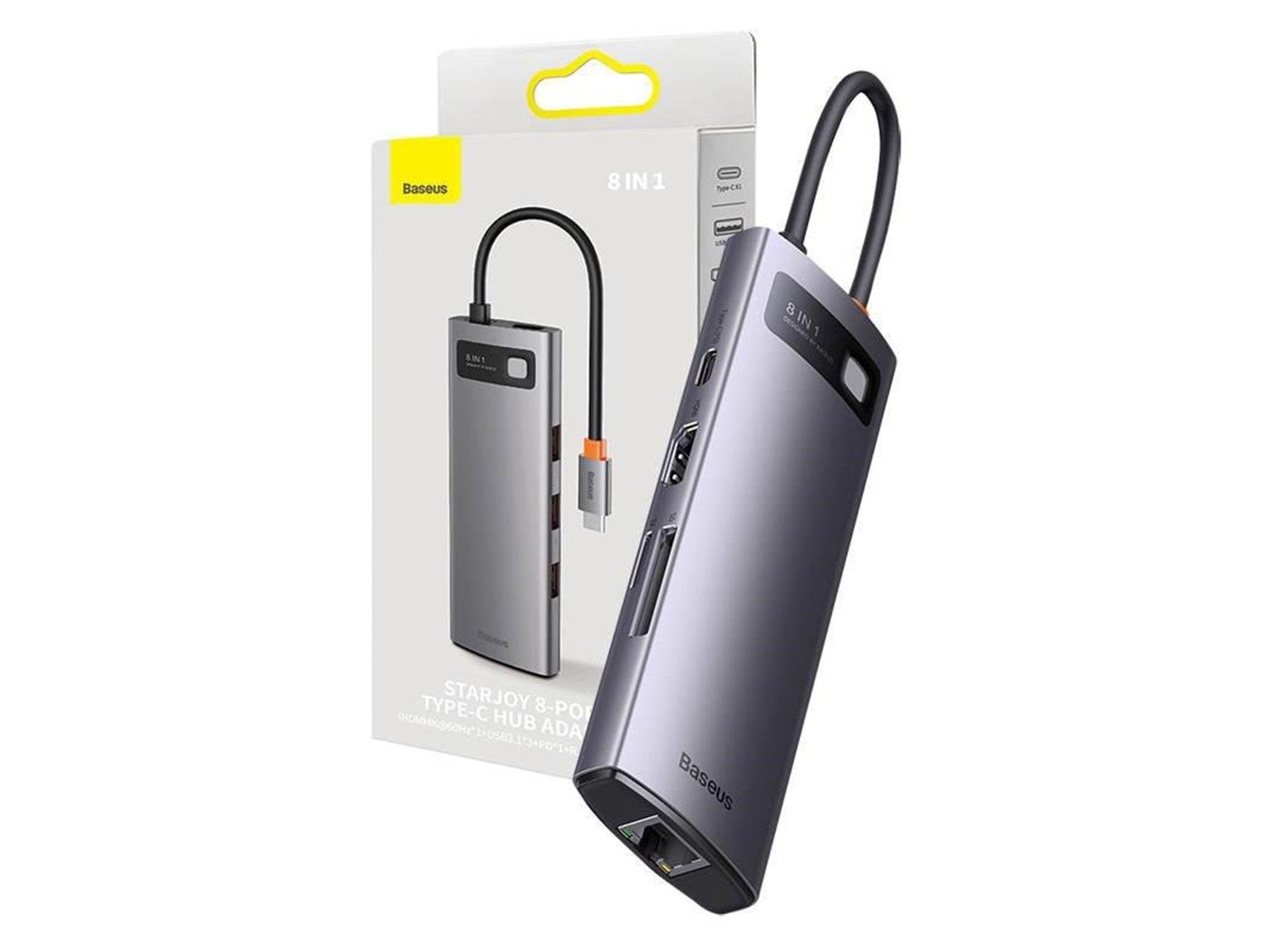 Baseus StarJoy Series USB-C to 3x USB 3.1 + HDMI + USB-C PD + RJ45 + microSD/SD USB-Hubs - USB 3.1 - 8 Anschlüsse - Grau