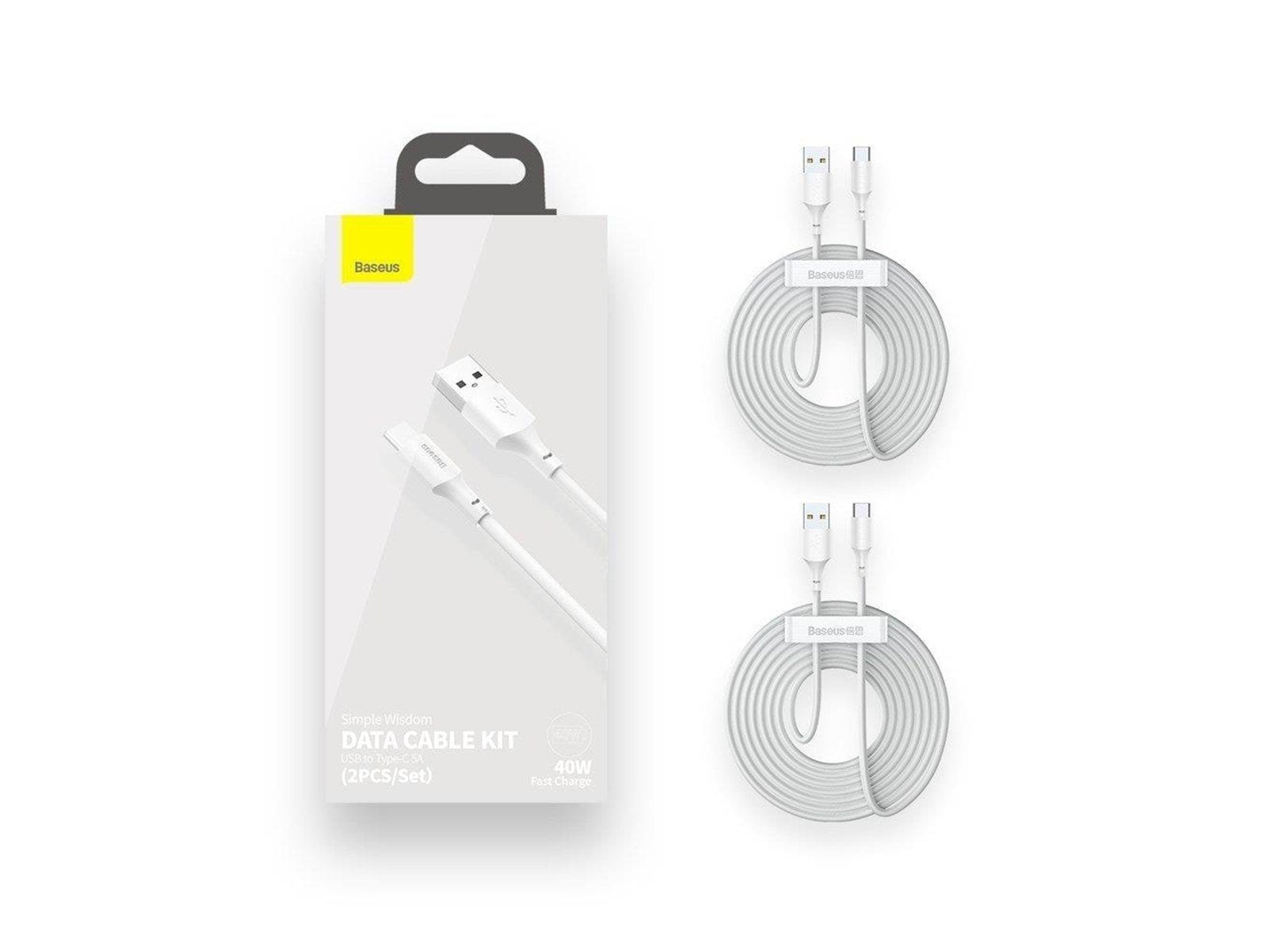 Baseus Simple Wisdom Data Cable Kit USB to Type-C 5A (2PCS/Set）1.5m White