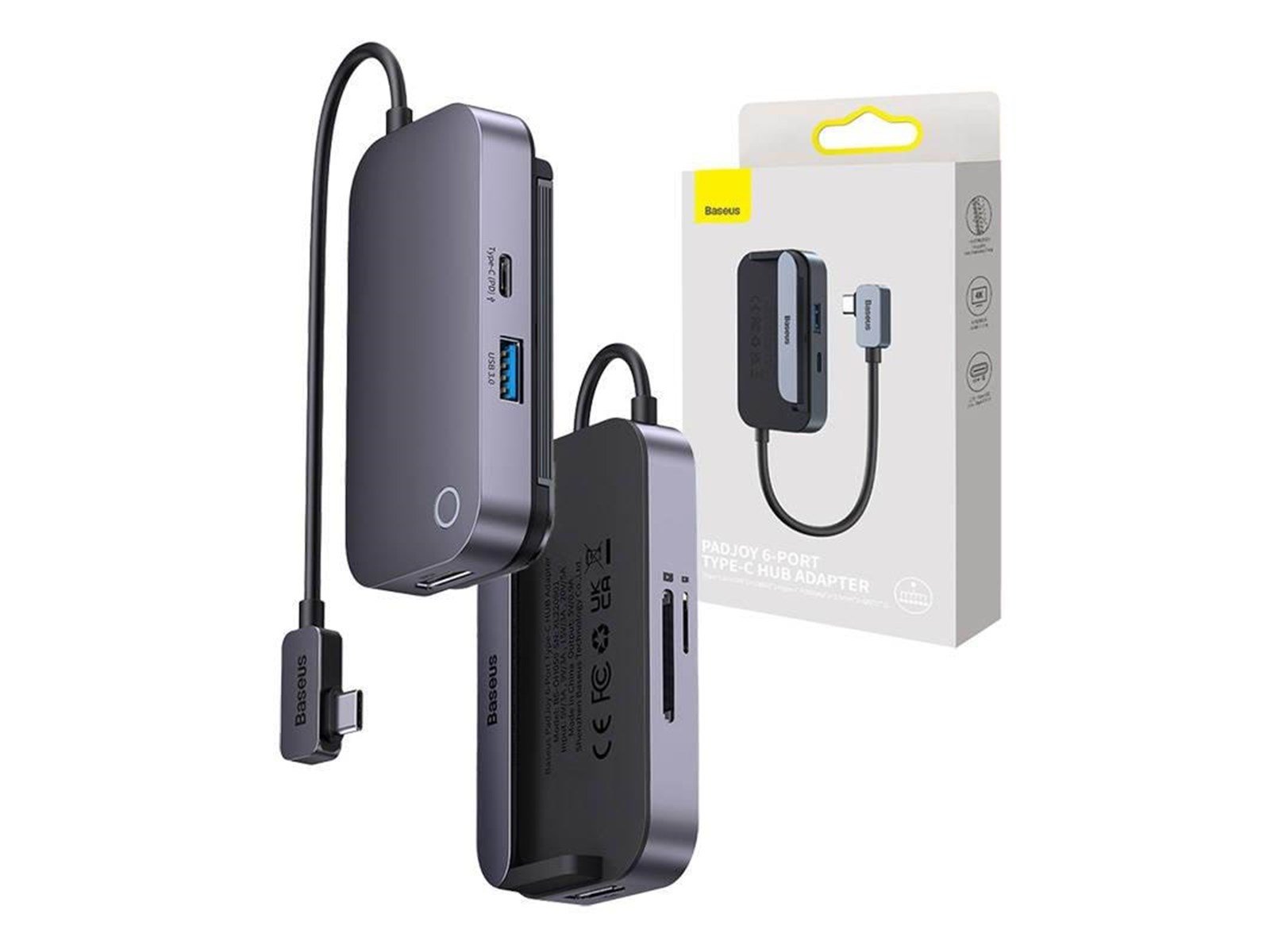 Baseus PadJoy Series USB-C to USB 3.0 + HDMI + USB-C PD + jack 3.5mm + SD/TF (Grey) USB-Hubs - USB 3.0 - 6 - Grau