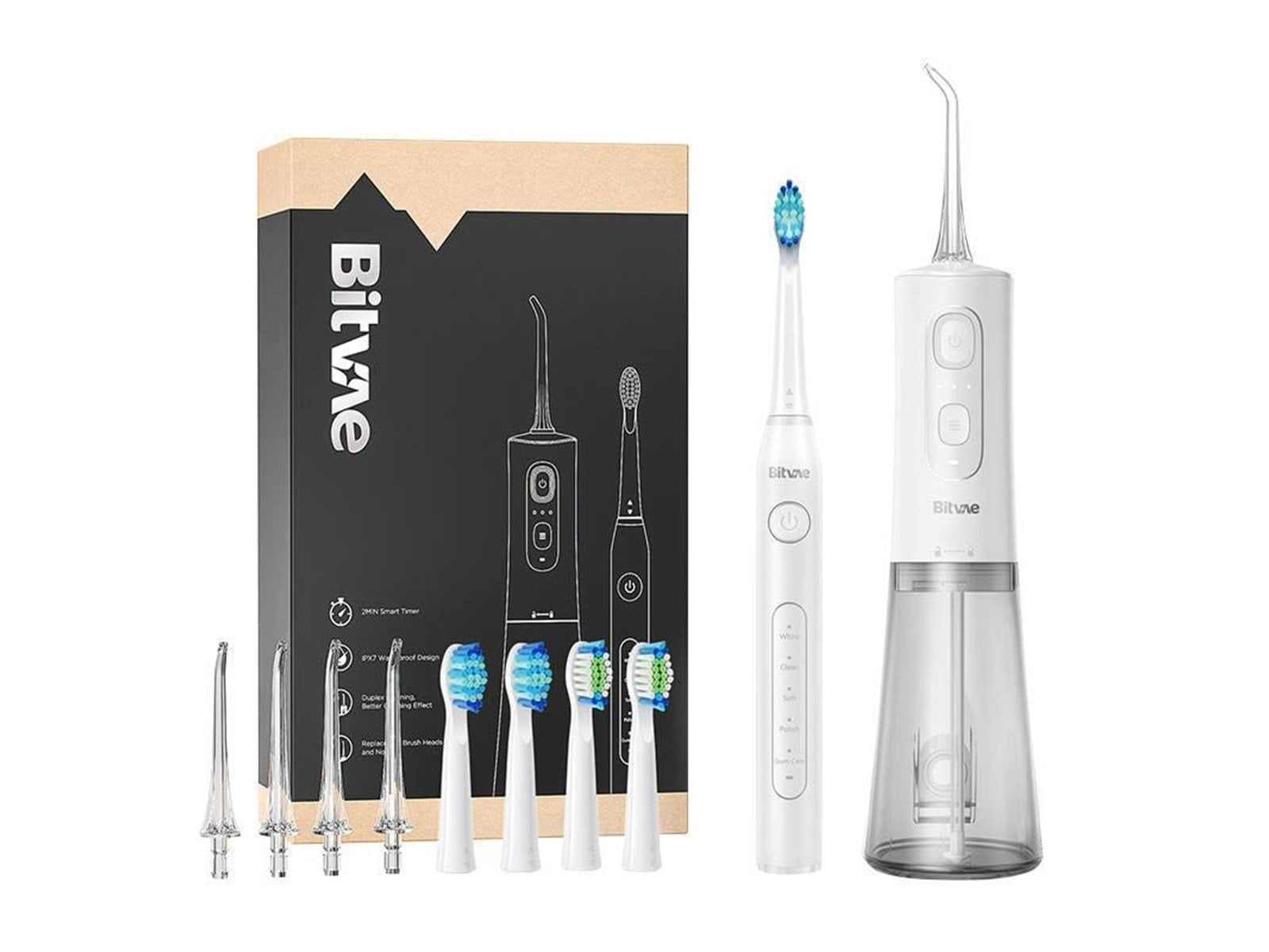 Bitvae Elektrische Zahnbürste Sonic toothbrush with tips set and water flosser D2+C2 (white)