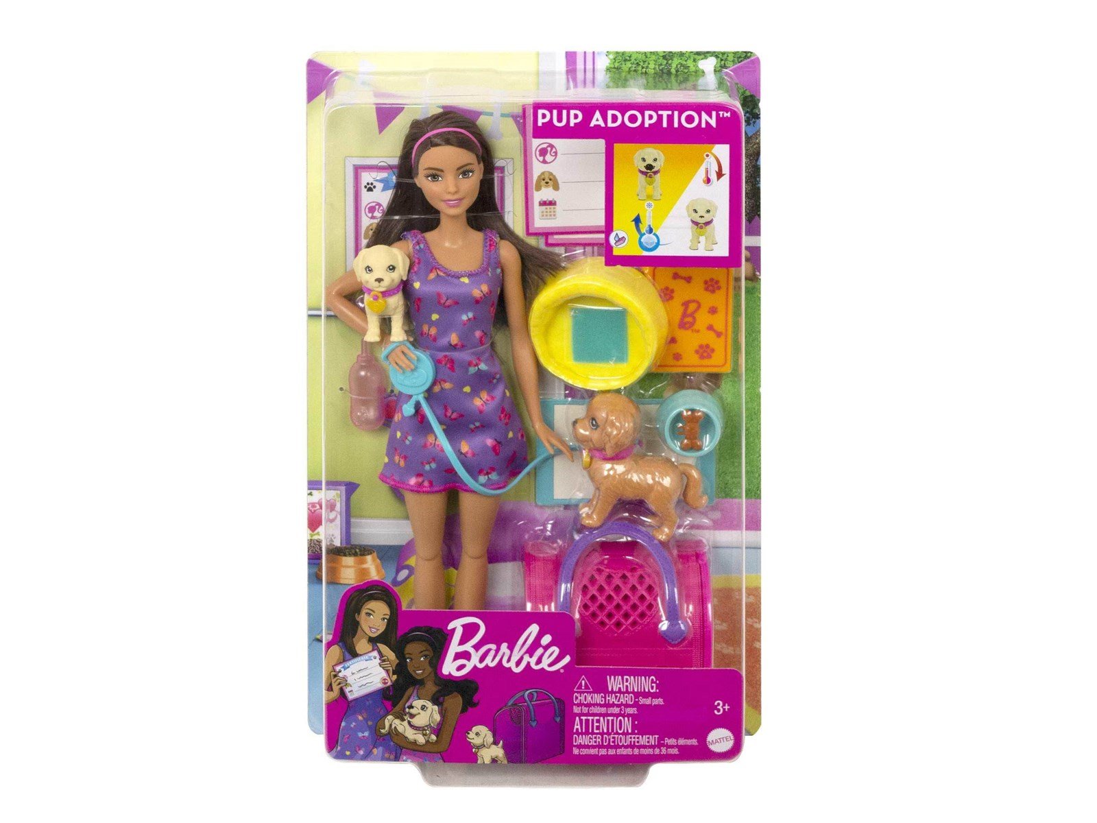 Barbie Doll And Accessories Pup Adoption Playset With Doll 2 Puppies And Color-Change