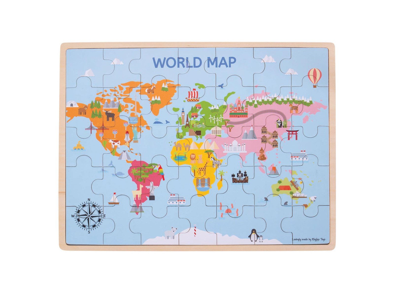 Bigjigs Wooden World Map Puzzle 35dlg. Holz