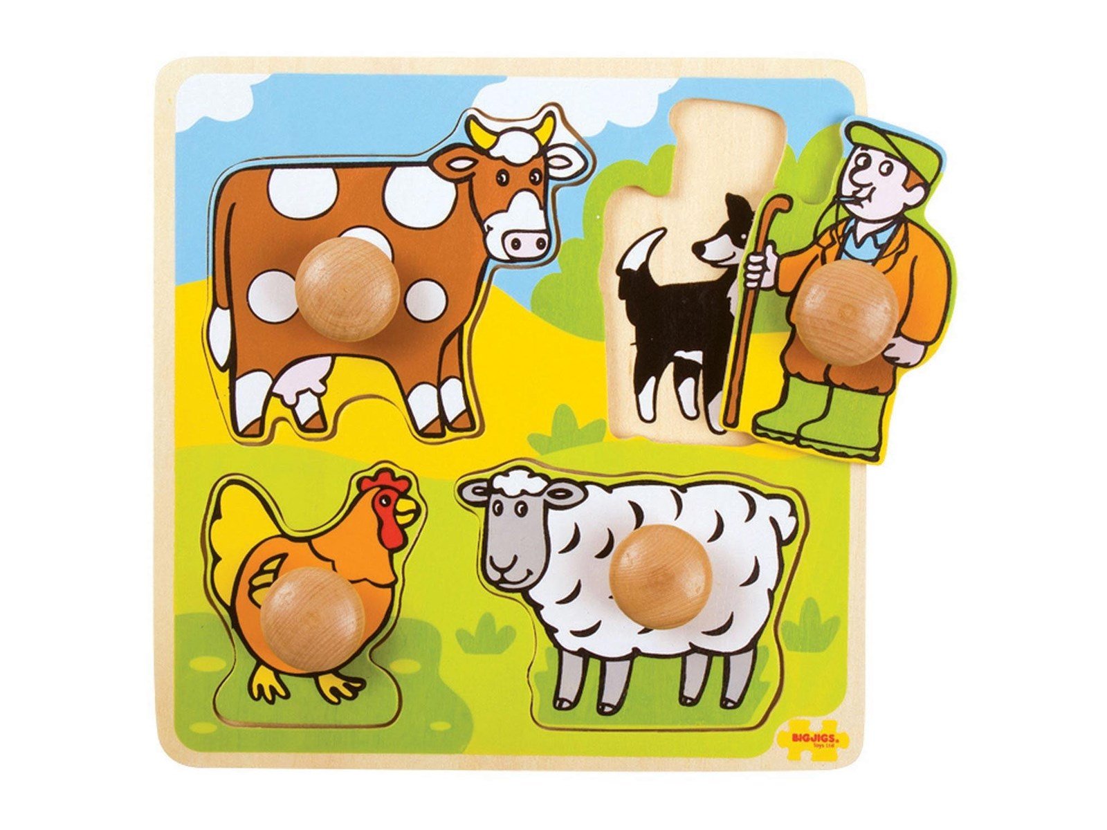 Bigjigs Wooden Stud Puzzle Farm 4 pcs.