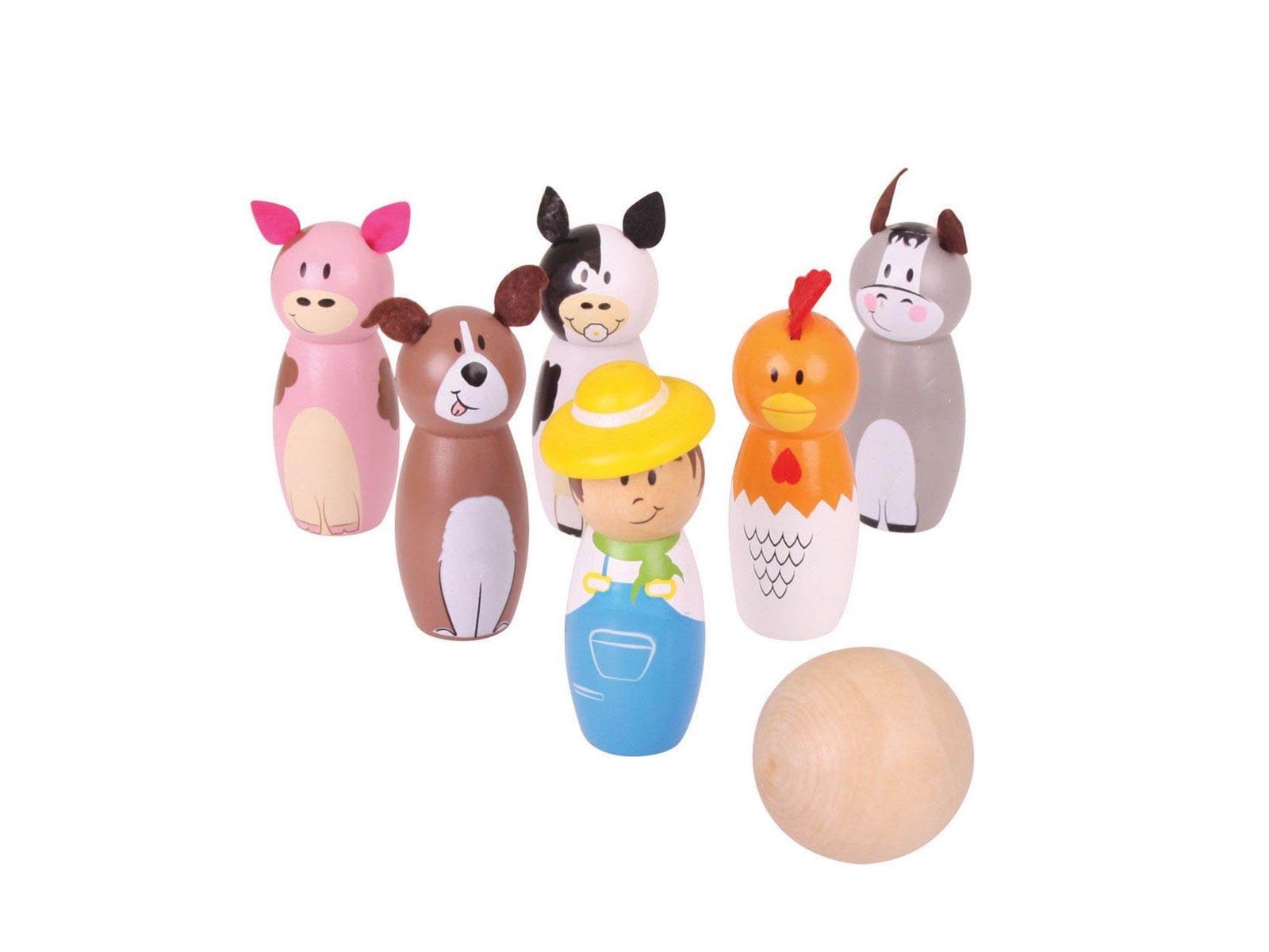 Bigjigs Wooden Bowling Set Farm 7 pcs.