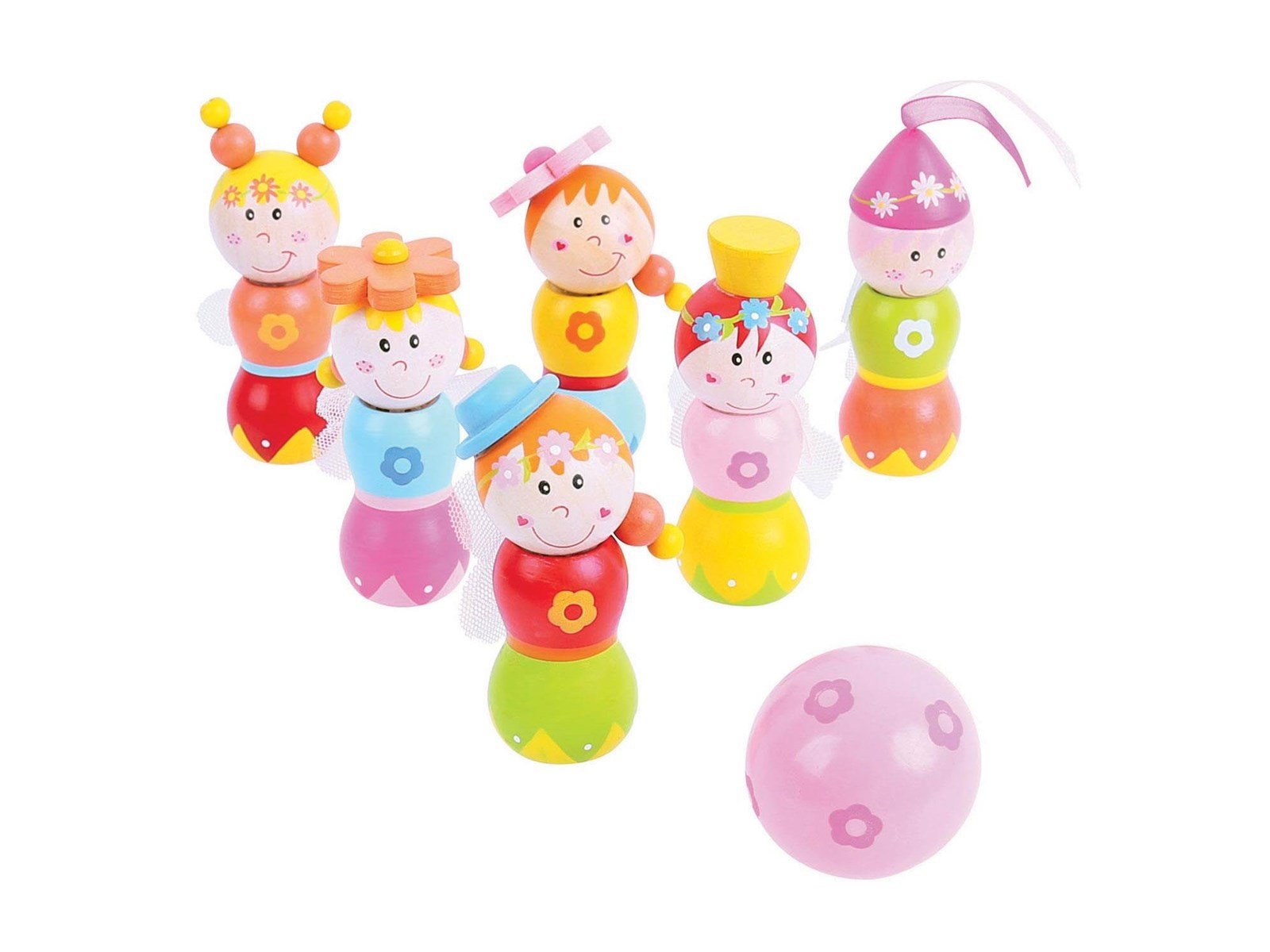Bigjigs Wooden Bowling Set Princesses 7 pcs.