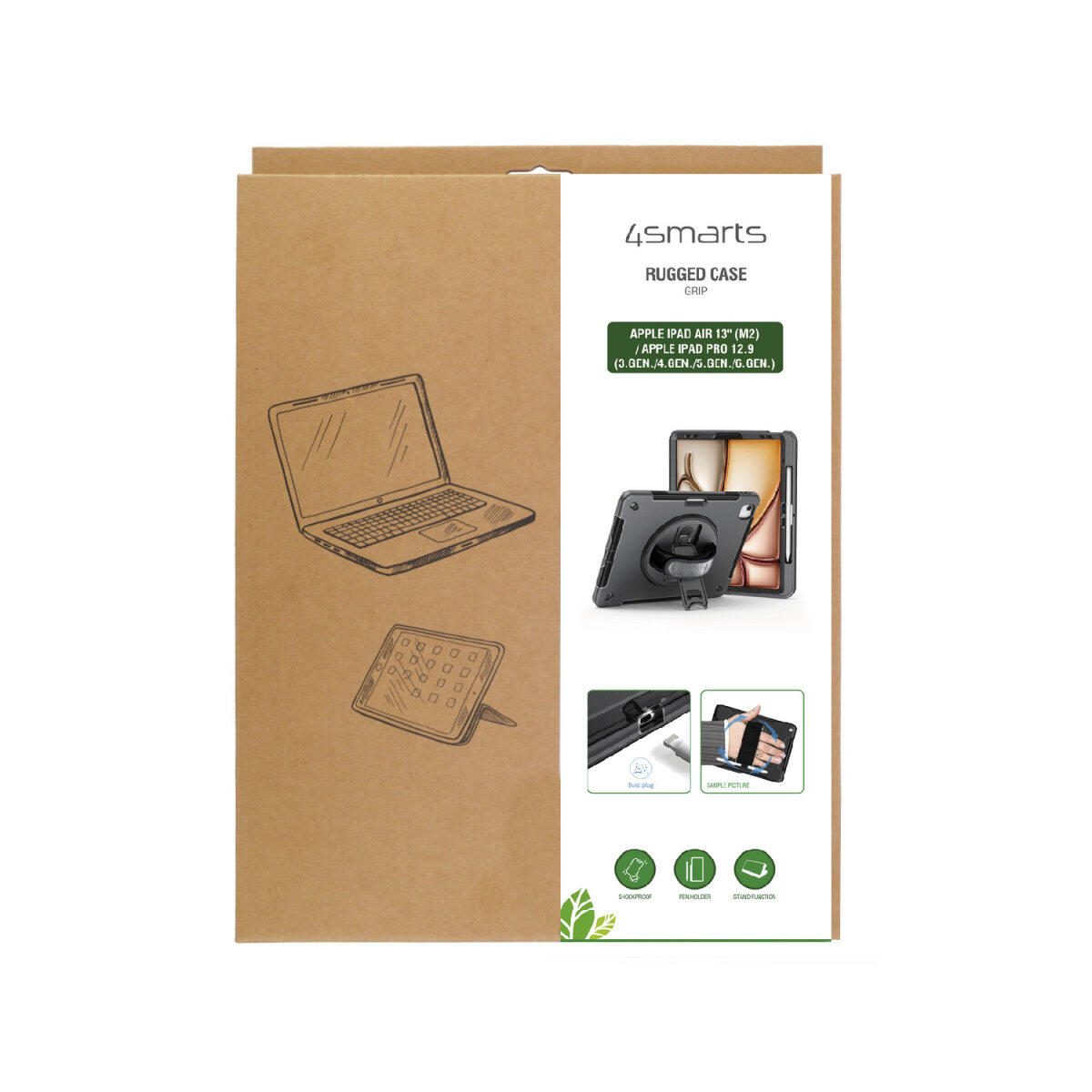 4smarts Rugged Case Grip für Apple iPad Air 13' (M2) / Apple iPad Pro 12.9 (3.Gen./4.Gen./5.Gen./6.Gen.)