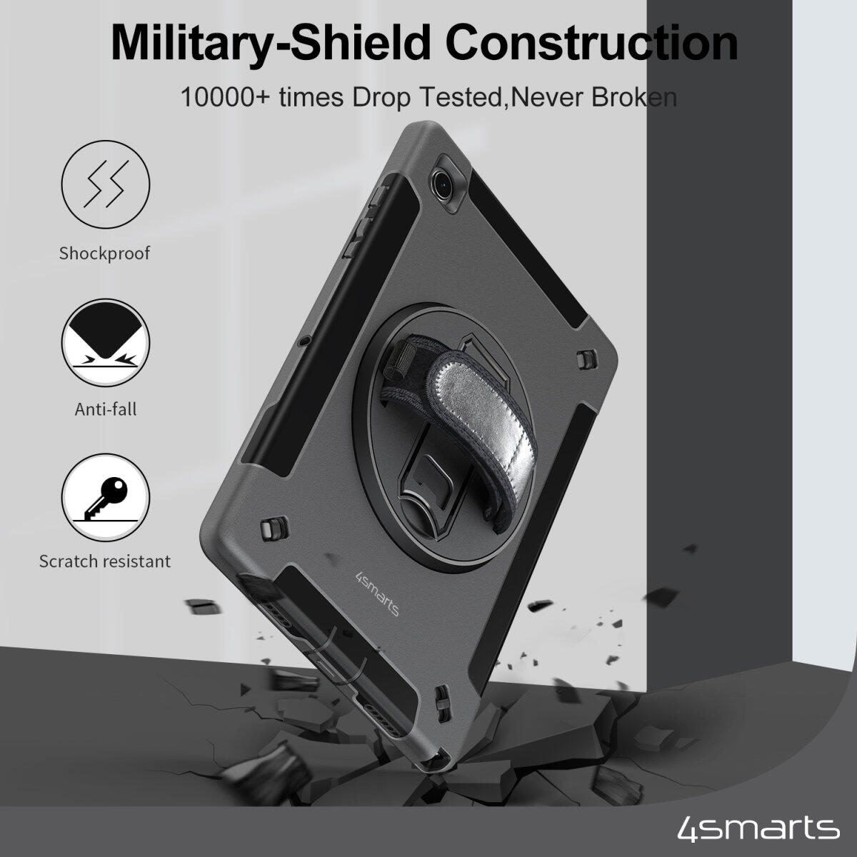 4smarts Rugged Case Grip für Samsung Galaxy Tab S9 FE / S9 / S8 / S7 schwarz