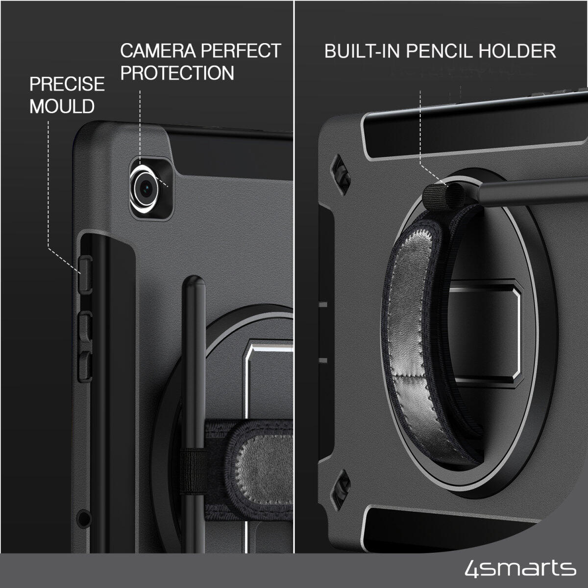 4smarts Rugged Case Grip für Samsung Galaxy Tab S9 FE / S9 / S8 / S7 schwarz