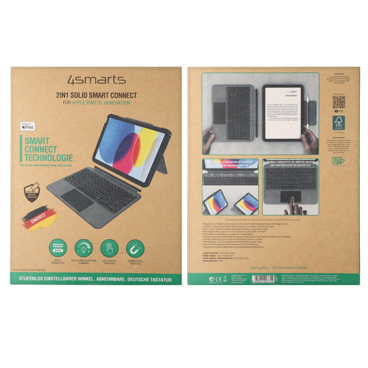 4smarts Tastatur Case 2in1 Solid Smart Connect für Apple iPad (10. Gen.) graphit