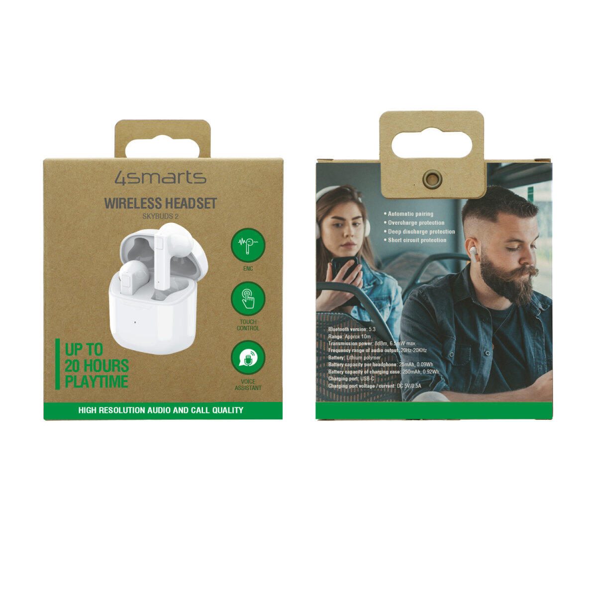 4smarts TWS Bluetooth Kopfhörer SkyBuds 2 ENC weiß