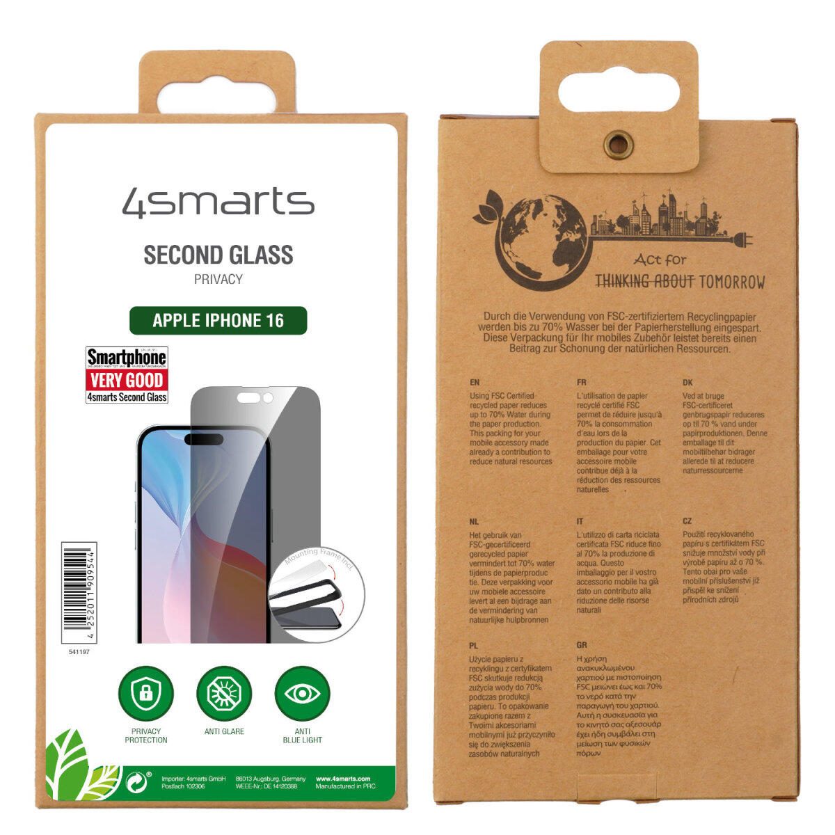 4smarts Second Glass Privacy mit Montagerahmen für Apple iPhone 16