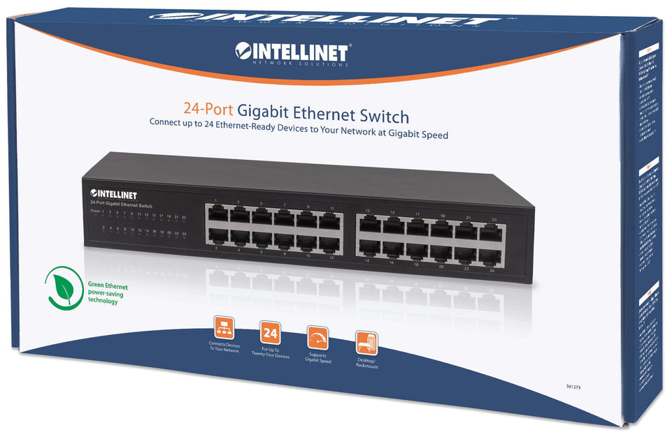 INTELLINET 24-Port Gigabit Switch Desktop & 19"Rackmount Met