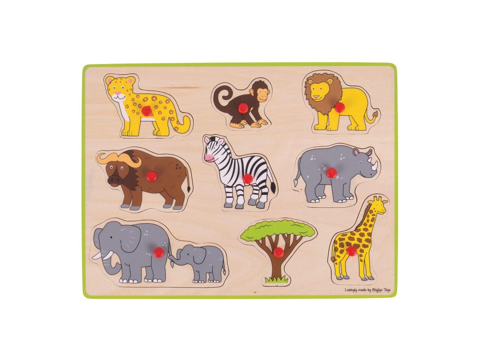 Bigjigs Wooden Stud Puzzle Safari 9 pieces. Holz