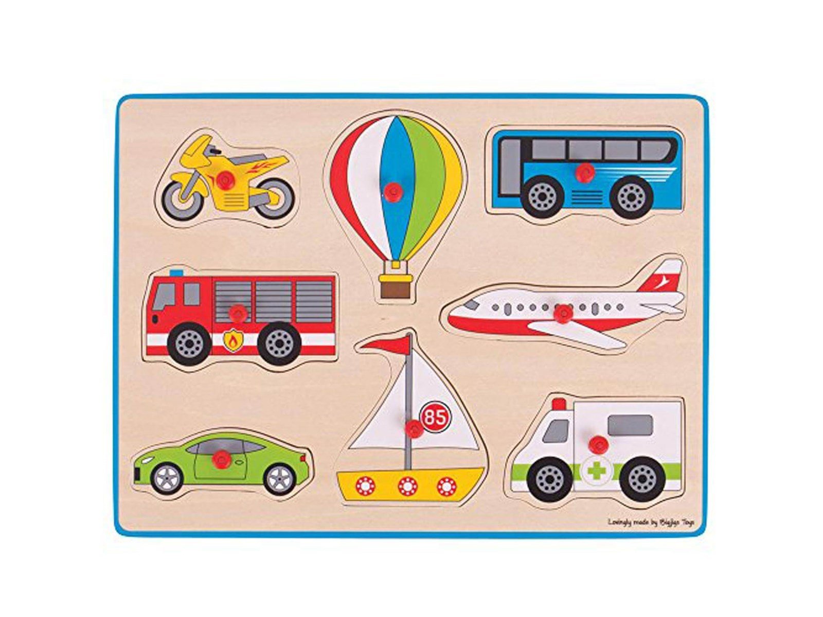 Bigjigs Wooden Stud Puzzle Vehicles 8 pieces. Holz