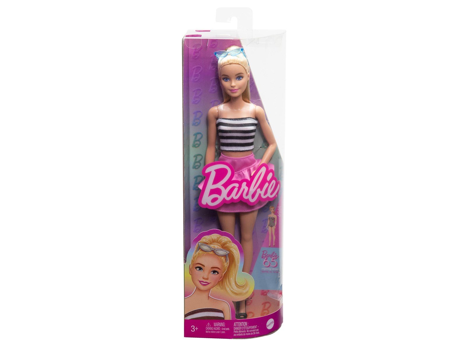 Barbie Fashionista Doll With Striped Top Pink Skirt & Sunglasses