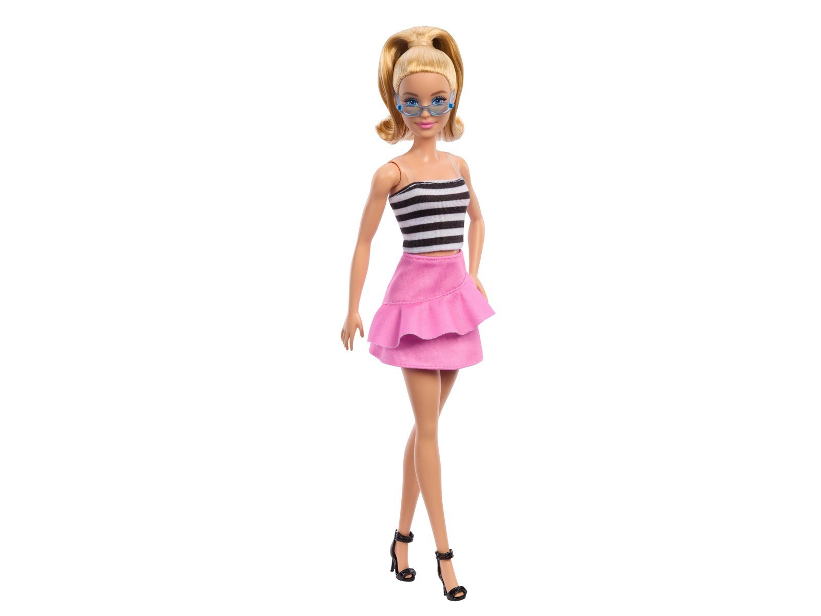Barbie Fashionista Doll With Striped Top Pink Skirt & Sunglasses