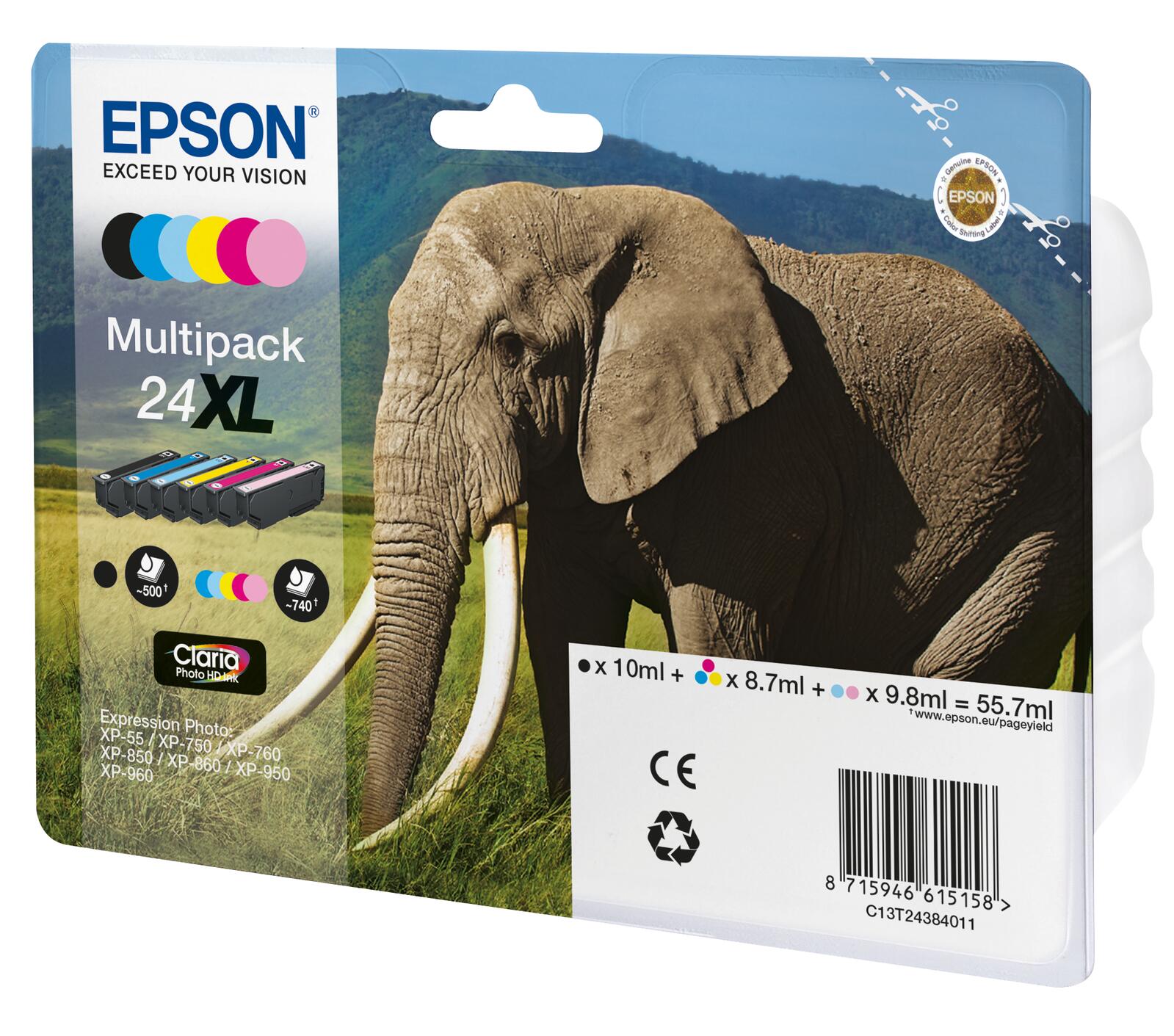 Epson Original 24XL Elefant Druckerpatronen 6er MultiPack BK/C/M/Y/LC/LM (C13T24384011)