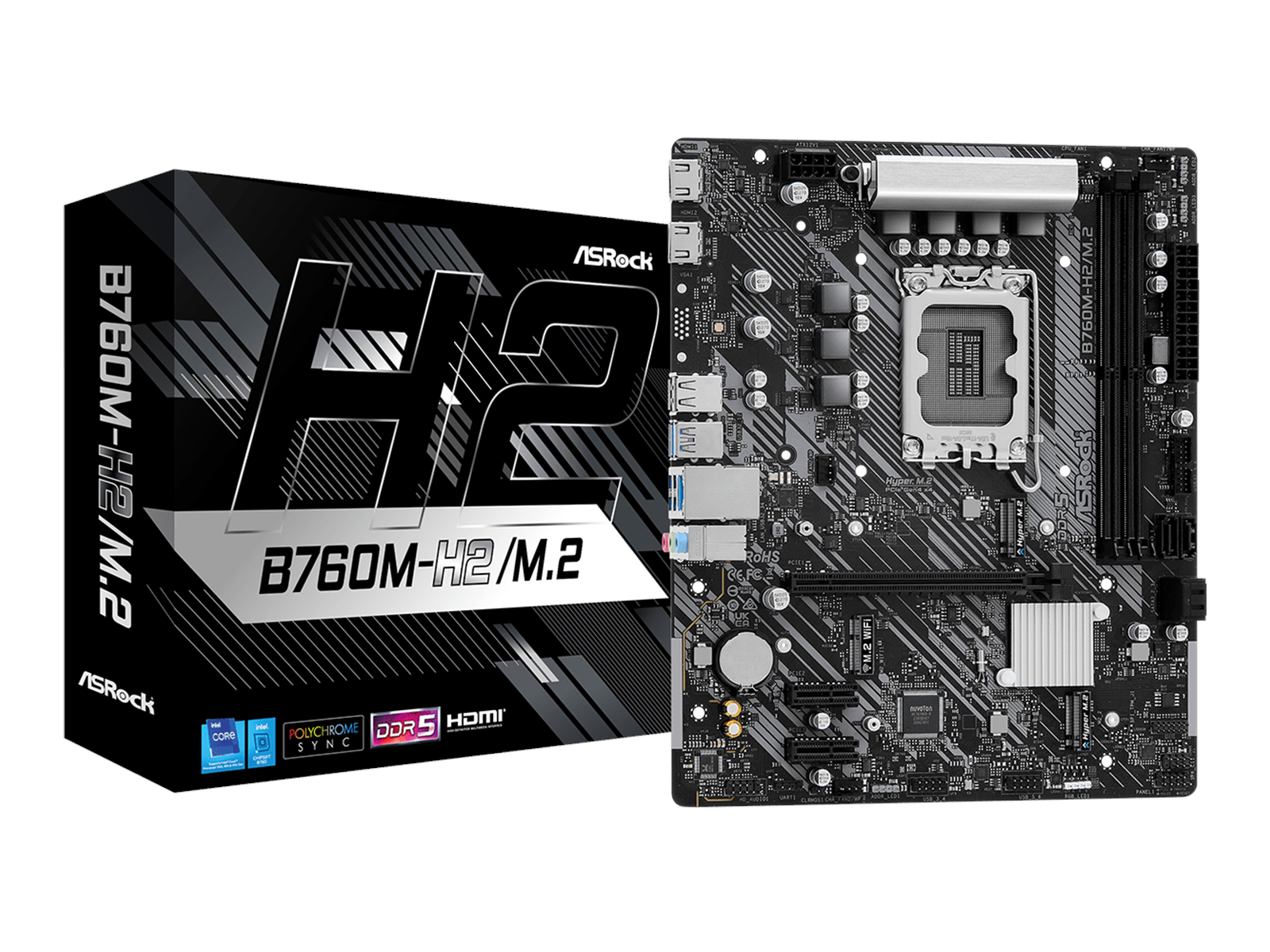 ASRock B760M-H2/M.2 Mainboard - Intel B760 - Intel LGA1700 socket - DDR5 RAM - Micro-ATX