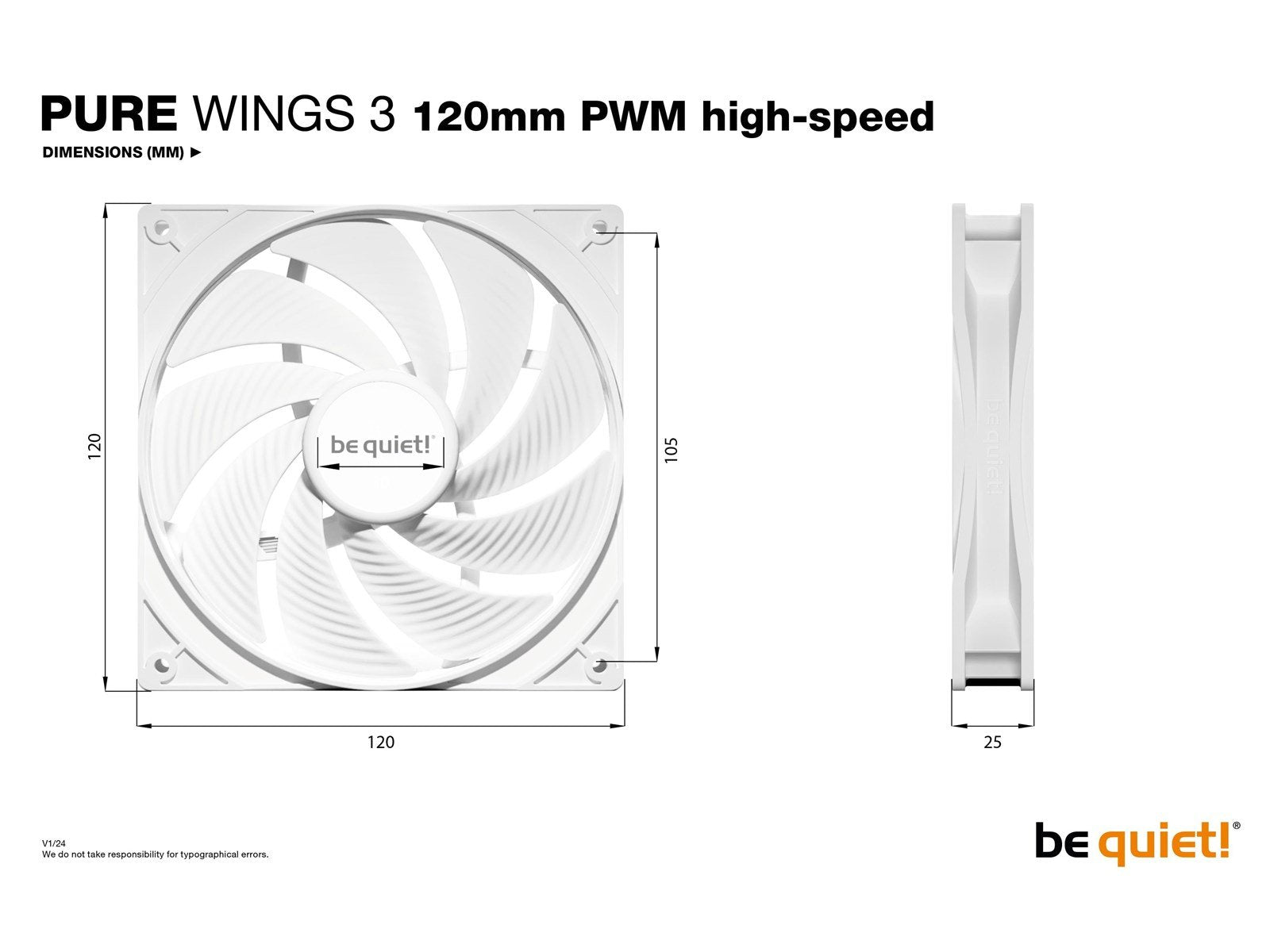 be quiet! Pure Wings 3 120mm PWM high-speed White - Gehäuselüfter - 120mm - Weiß - 31 dBA
