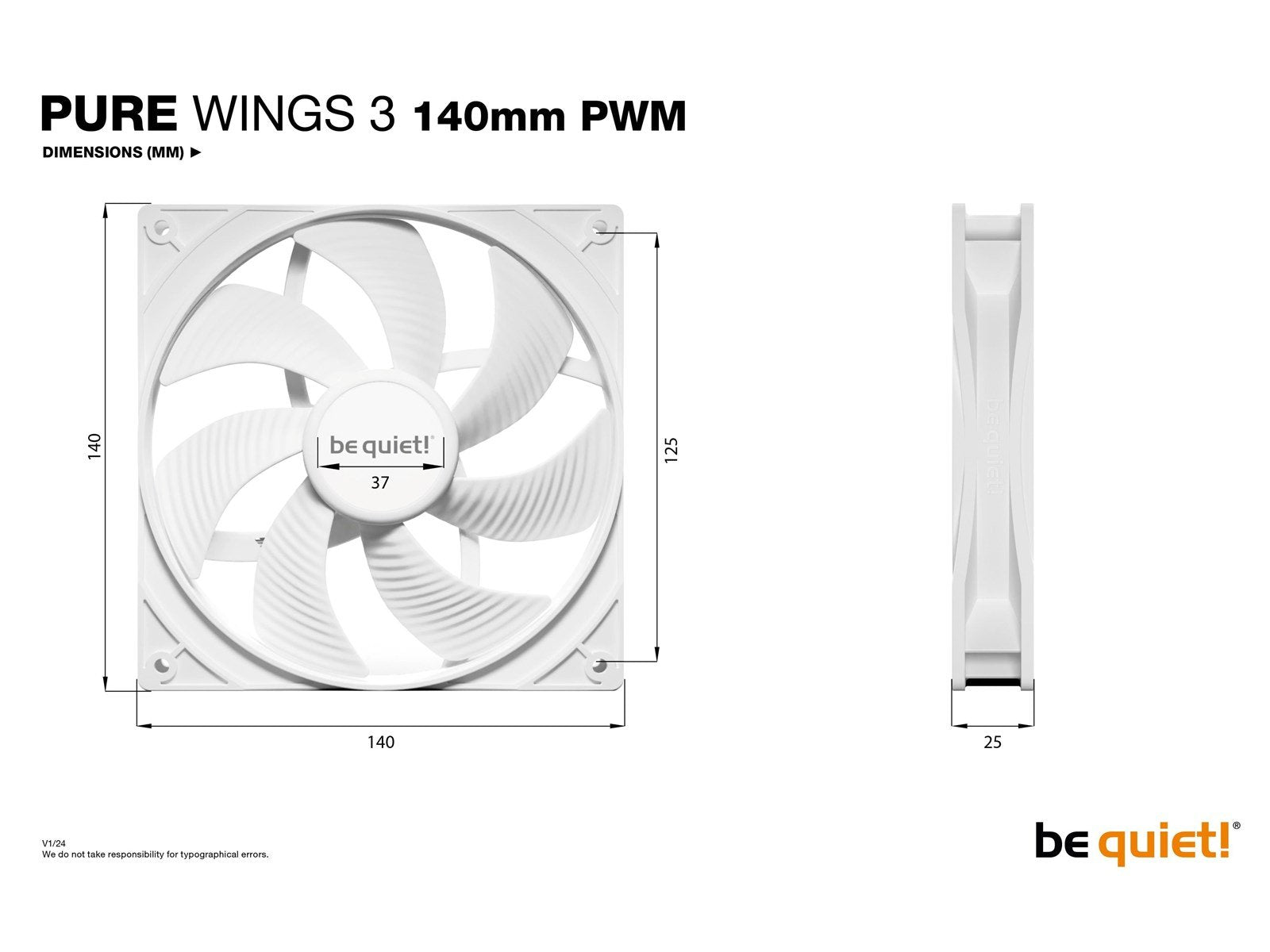 be quiet! Pure Wings 3 140mm PWM White - Gehäuselüfter - 120mm - Weiß - 26 dBA