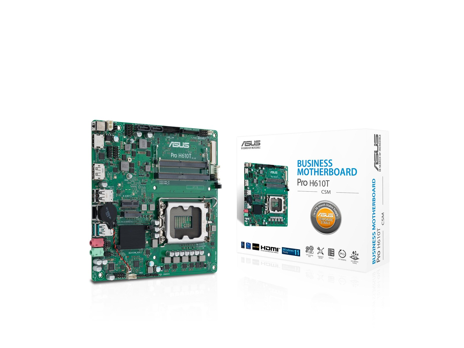 ASUS PRO H610T-CSM Mainboard - Intel H610 - Intel LGA1700 socket - DDR5 RAM - Thin Mini-ITX