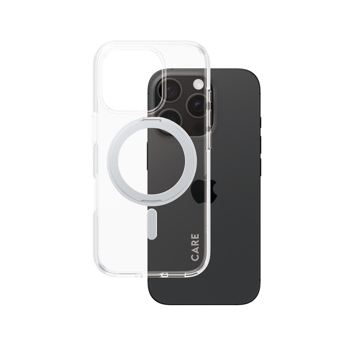 CARE by PanzerGlass® Feature Case Transparent Silber Kickstand & MagSafe für iPhone 16 Pro