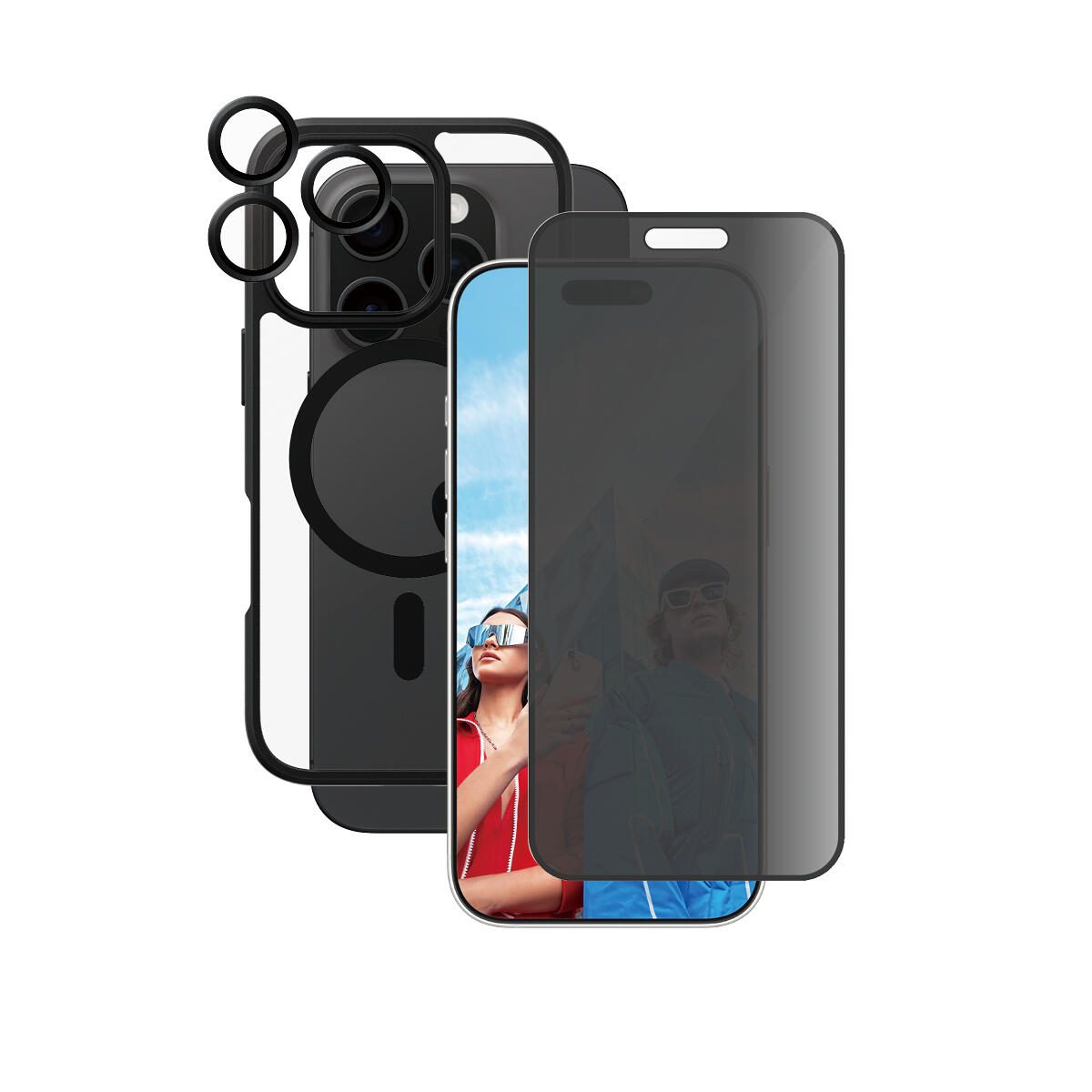 CARE by PanzerGlass® Flagship 3-in-1 Privacy Schutzset für iPhone 16 Pro