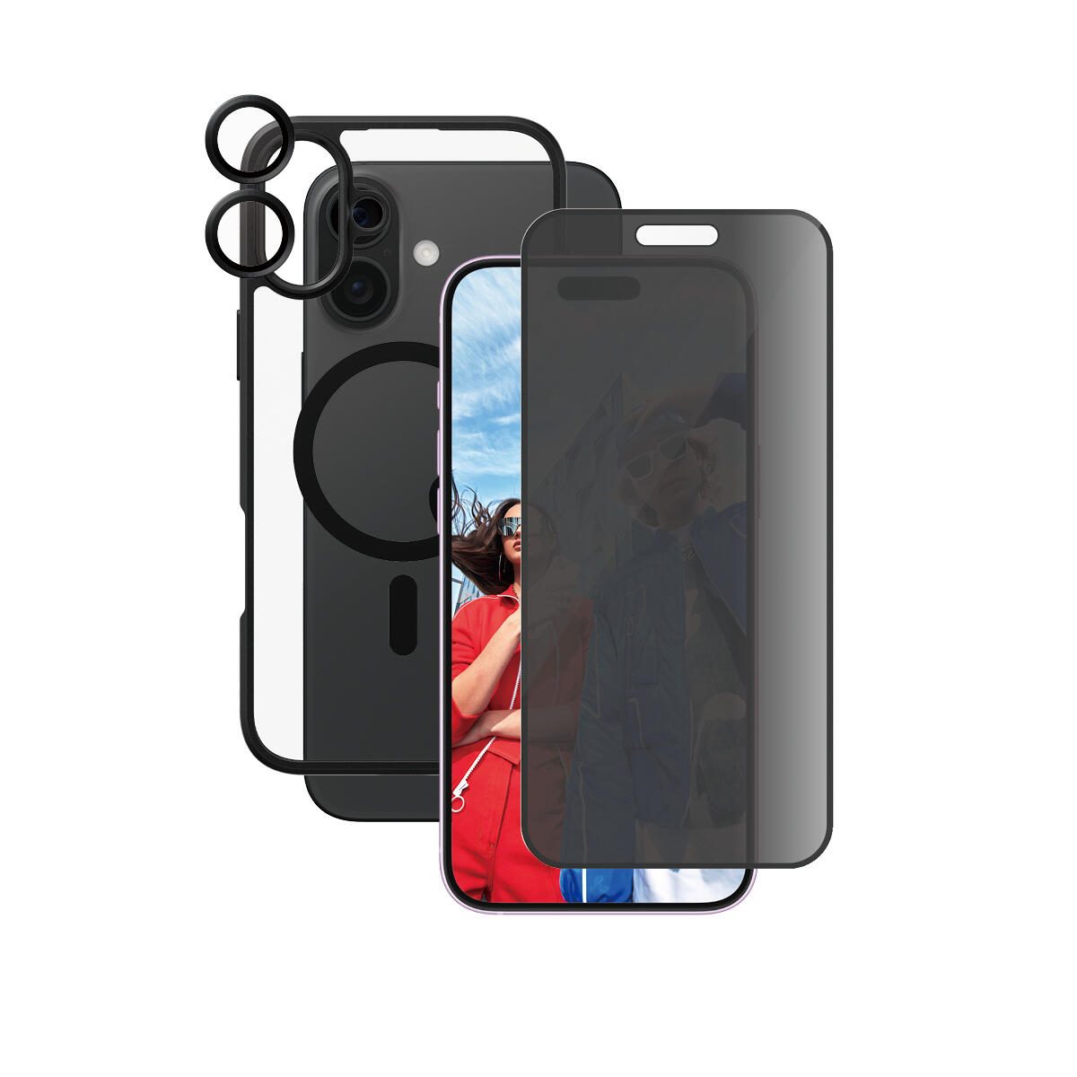CARE by PanzerGlass® Flagship 3-in-1 Privacy Schutzset für iPhone 16 Plus