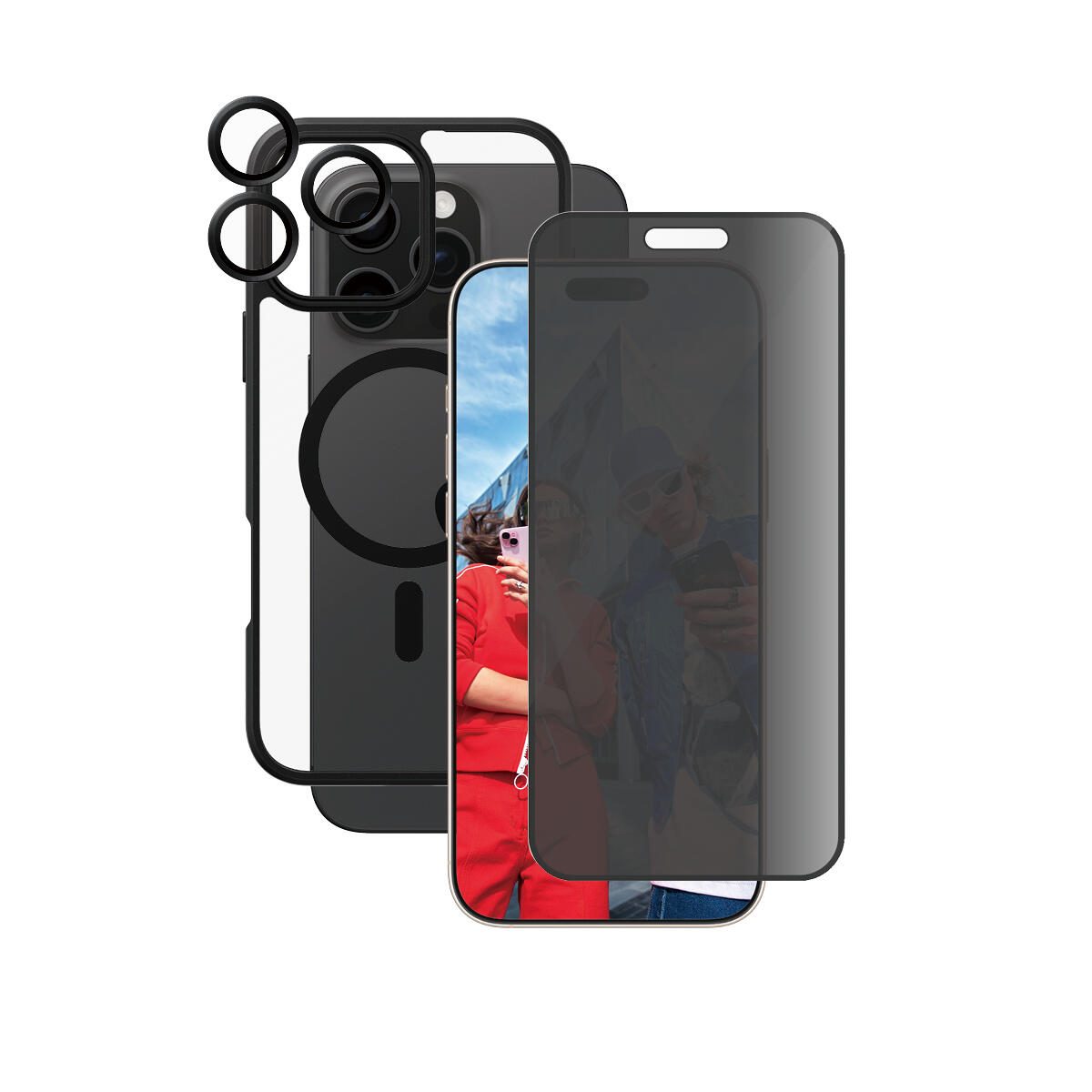CARE by PanzerGlass® Flagship 3-in-1 Privacy Schutzset für iPhone 16 Pro Max