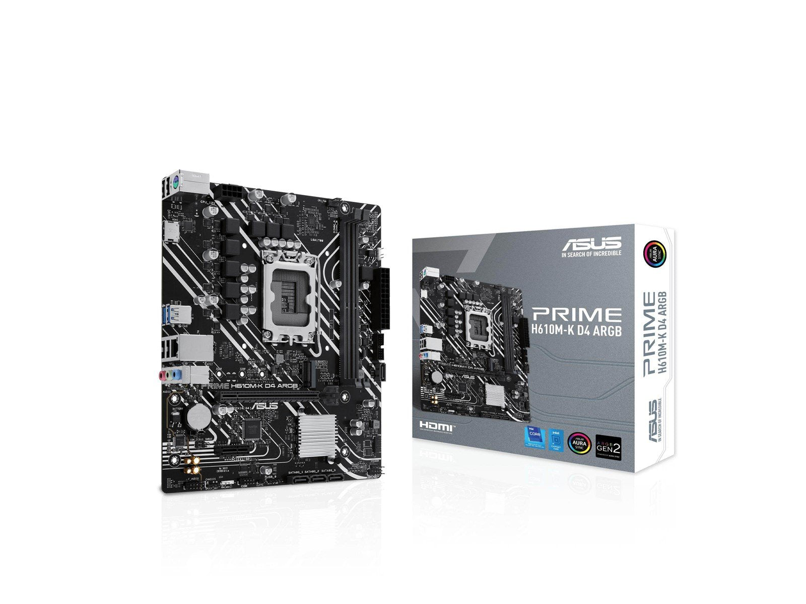 ASUS PRIME H610M-K D4 ARGB Mainboard - Intel H610 - Intel LGA1700 socket - DDR4 RAM - Micro-ATX