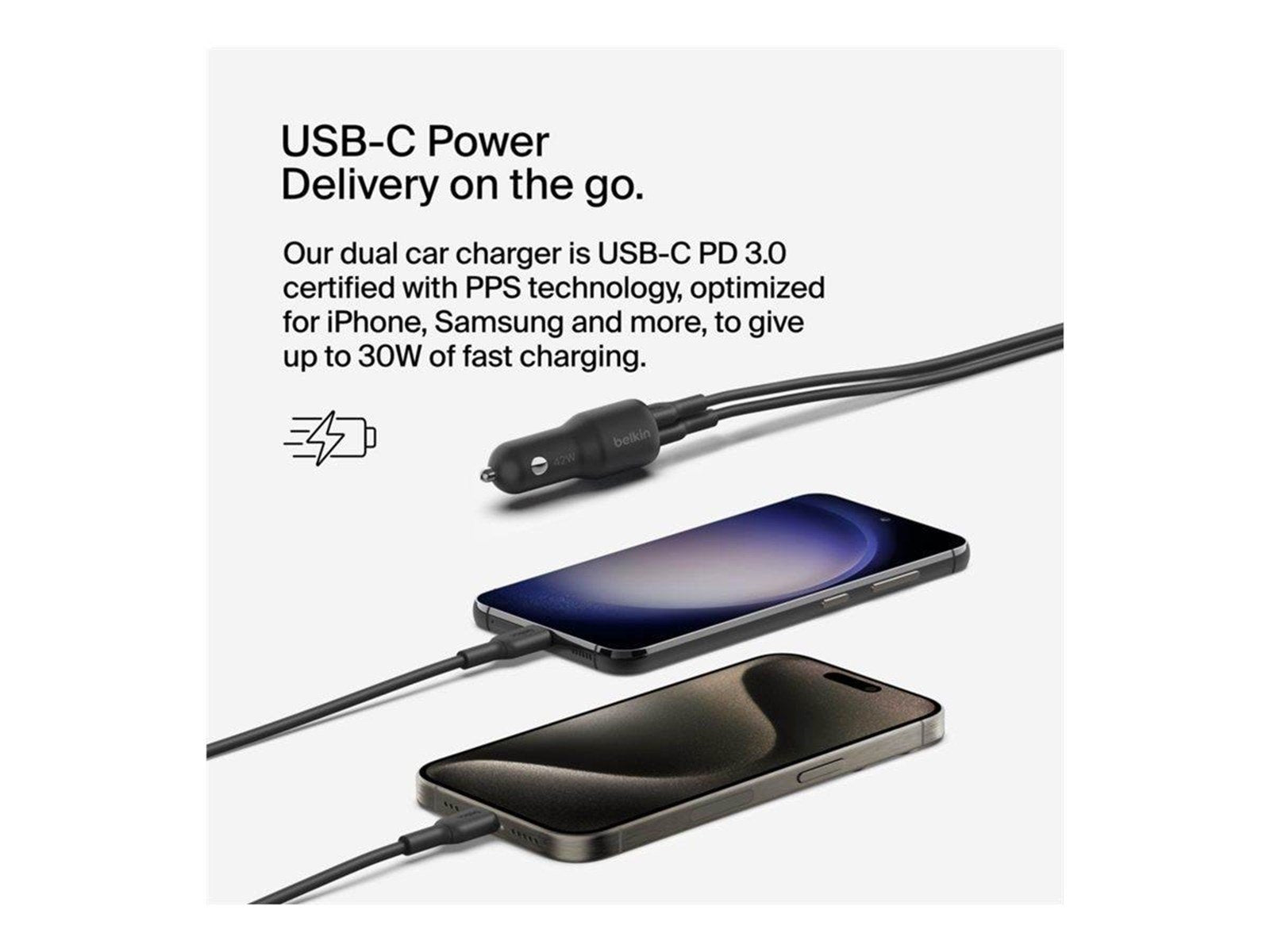 Belkin BoostCharge car power adapter - USB 24 pin USB-C - 42 Watt