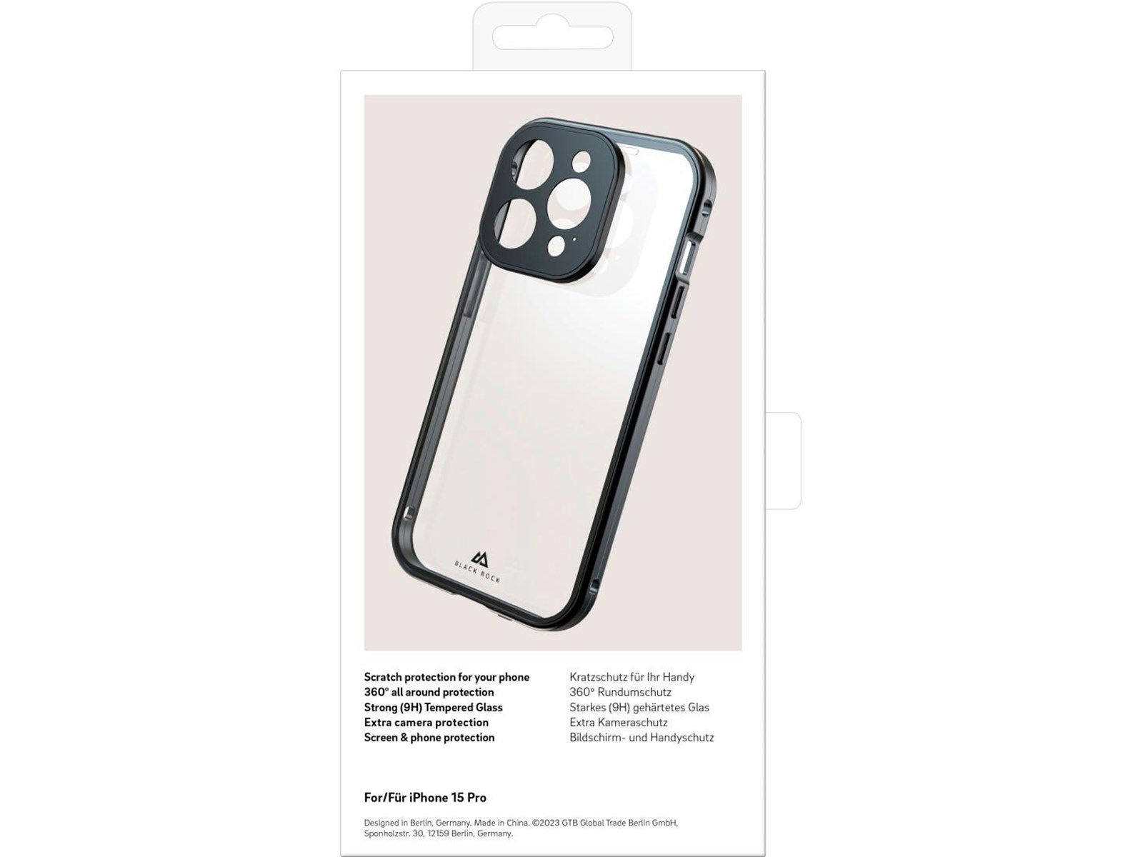 BLACK ROCK Phone Case 360° Glass Transp/Black - iPhone 15 Pro