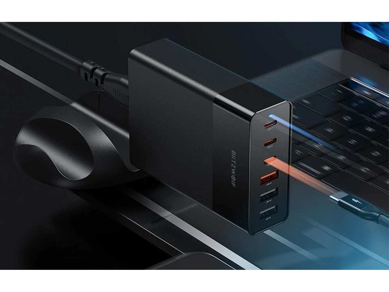 BlitzWolf Wall charger BW-S25 75W 3x USB + 3x USB-C (black) USB-Hubs - USB 3.0 - 6 - Schwarz