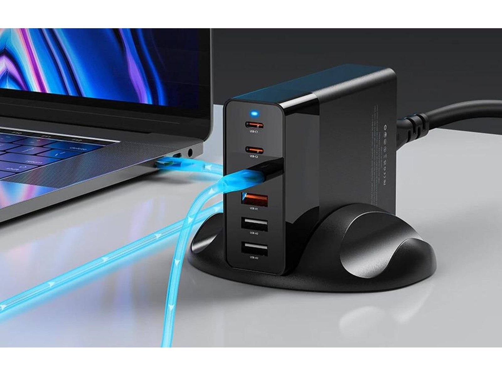 BlitzWolf Wall charger BW-S25 75W 3x USB + 3x USB-C (black) USB-Hubs - USB 3.0 - 6 - Schwarz
