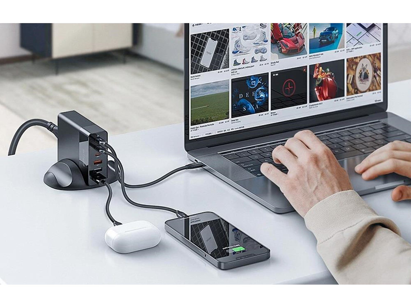 BlitzWolf Wall charger BW-S25 75W 3x USB + 3x USB-C (black) USB-Hubs - USB 3.0 - 6 - Schwarz