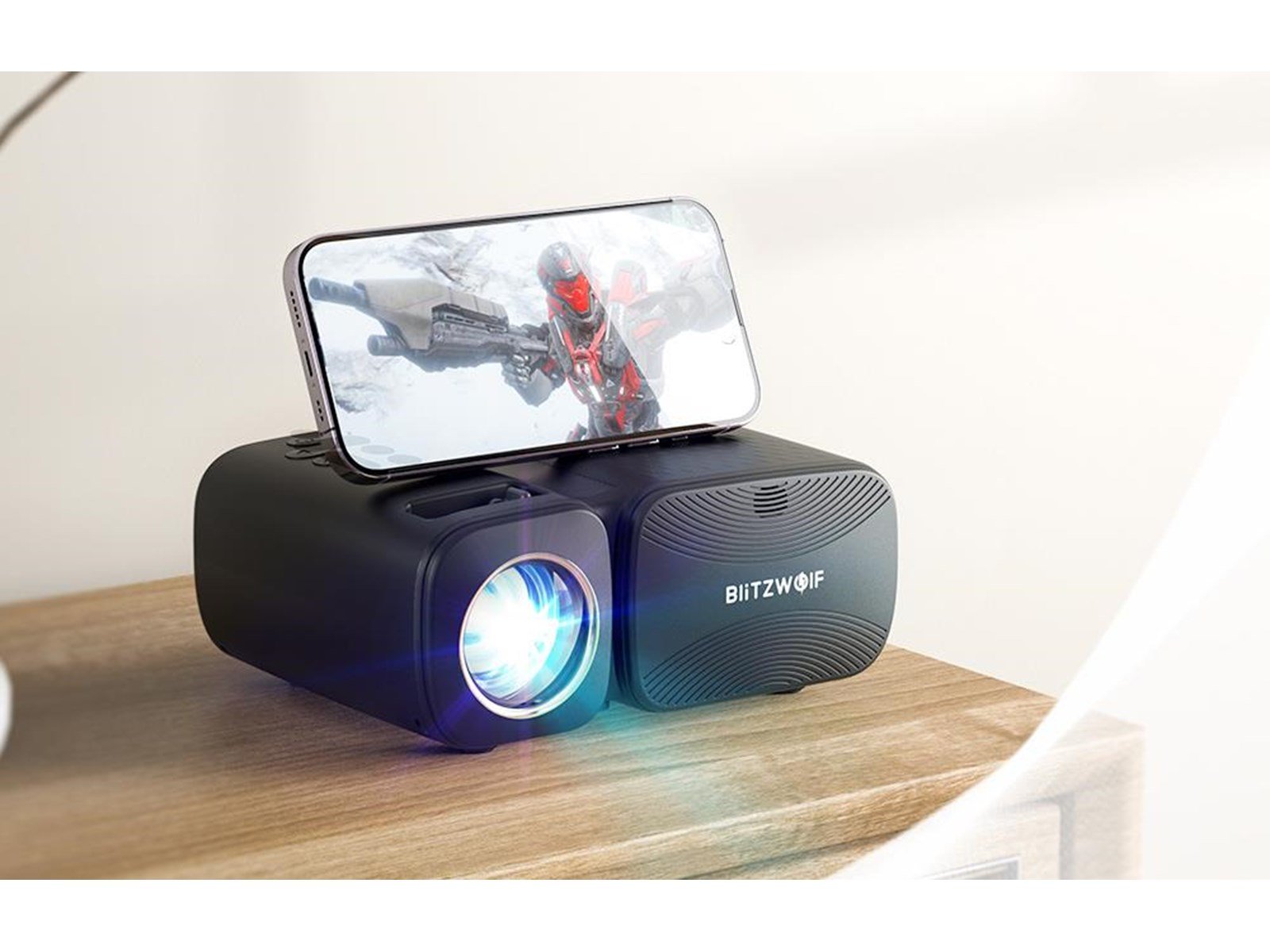 BlitzWolf Projektoren Mini LED beamer / projector Wi-Fi + Bluetooth (black) - 1280 x 720 - 250 ANSI lumens