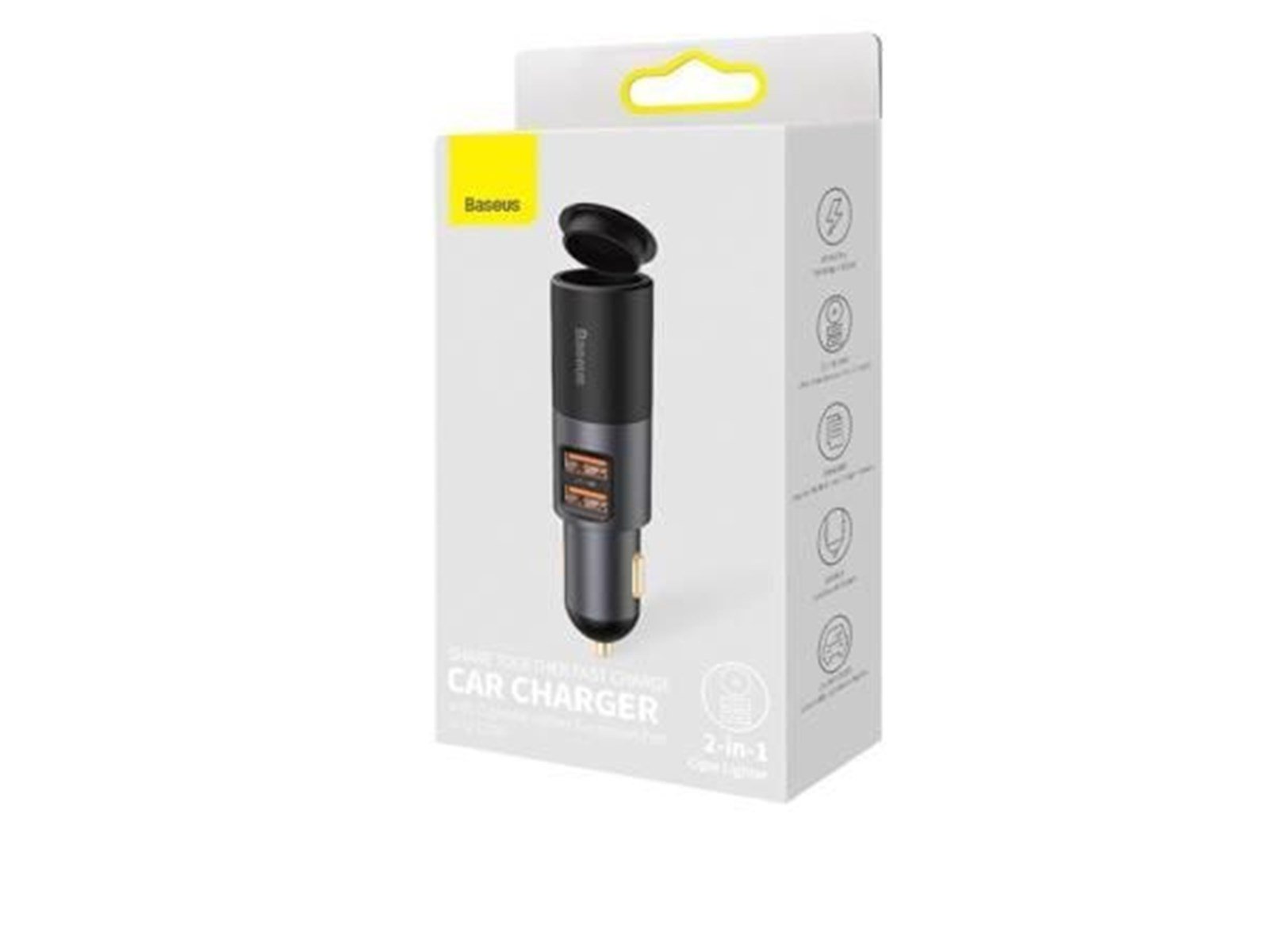 Baseus Share Together Fast Charge Car Charger with Cigarette Lighter Expansion Port 2x USB 120W (Gray)
