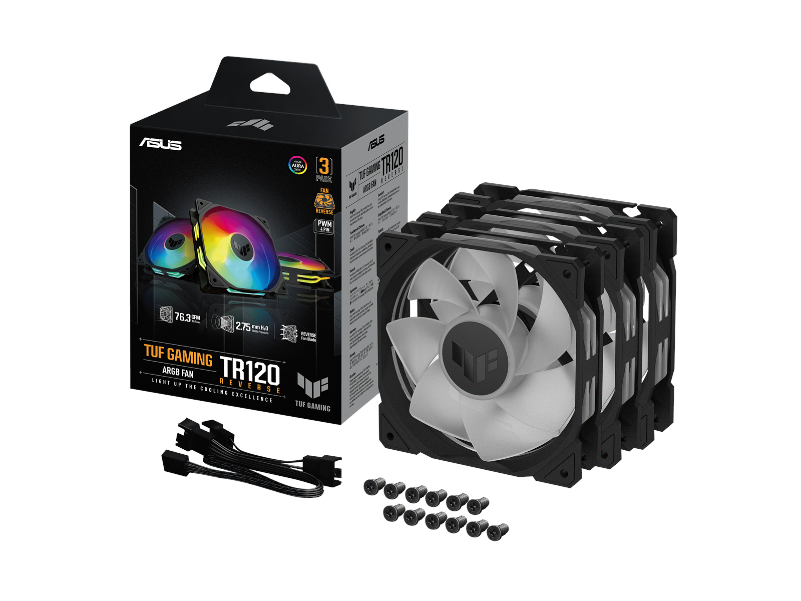 ASUS TUF GAMING TR120 REVERSE 3-pack - Gehäuselüfter - 120mm - Schwarz - 29 dBA