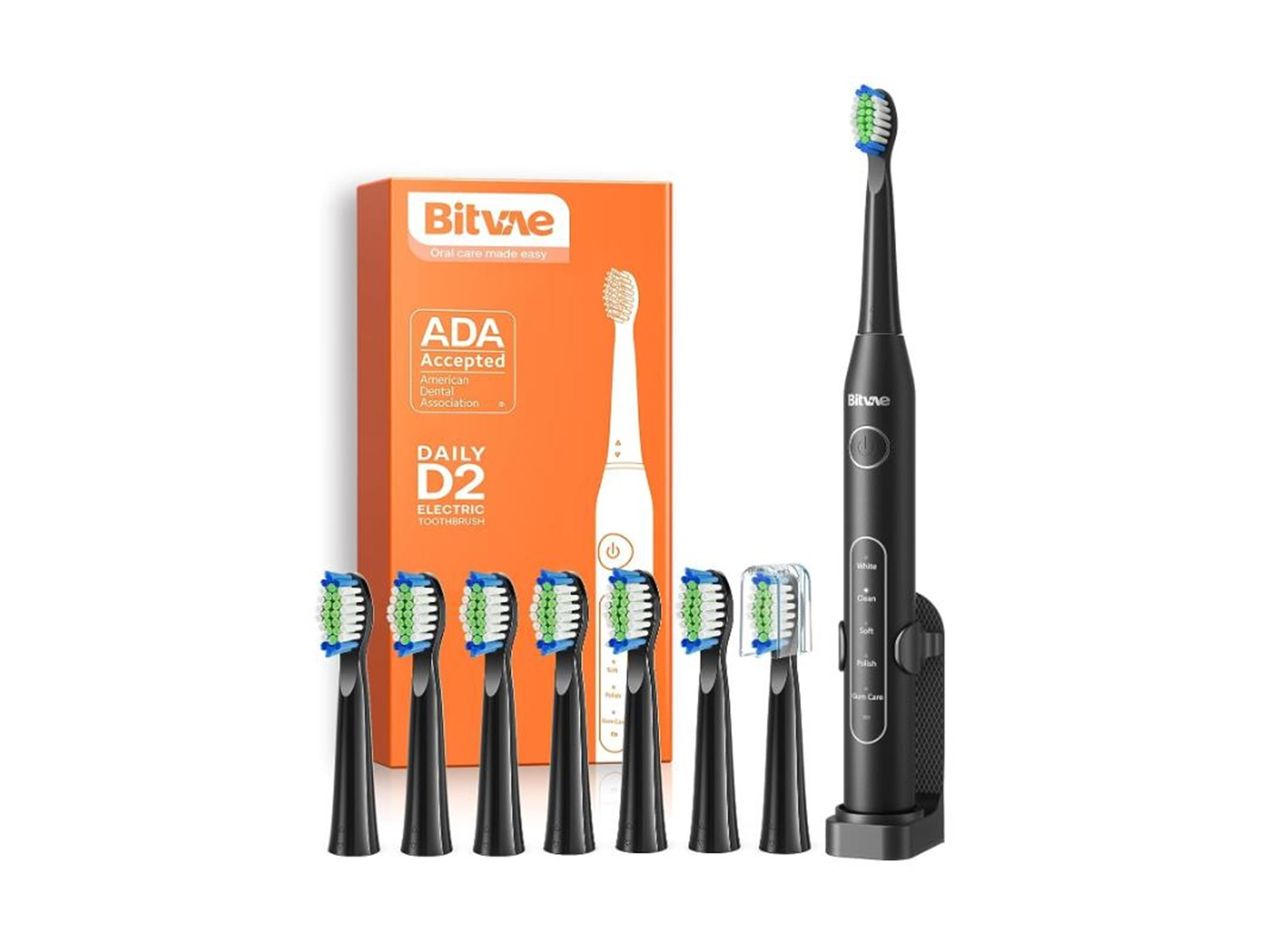 Bitvae Elektrische Zahnbürste Sonic toothbrush with tips set and travel case D2 (black)
