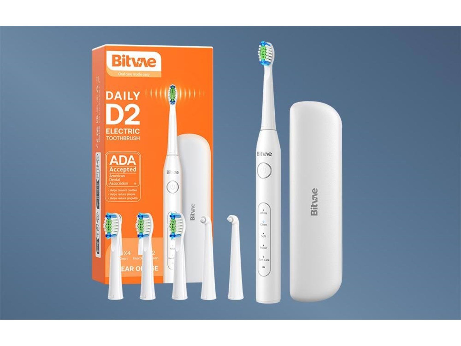 Bitvae Elektrische Zahnbürste Sonic toothbrush with tips set and travel case D2 (white)