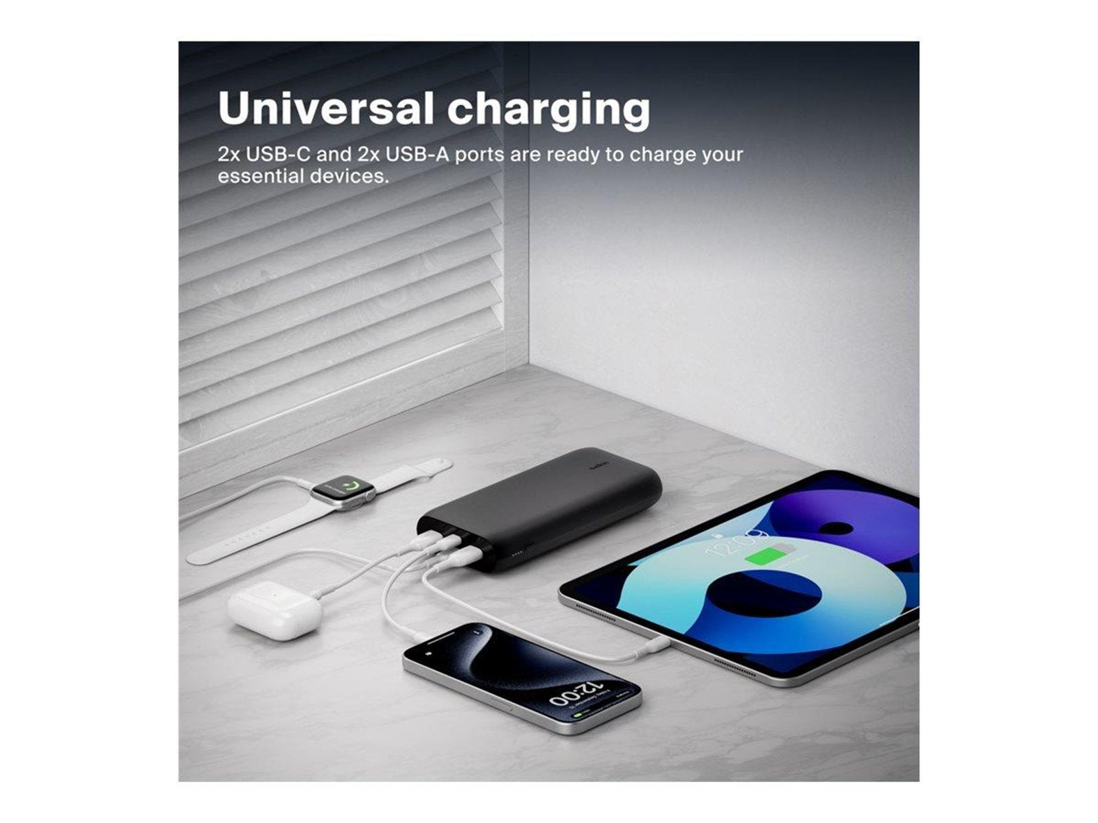 Belkin BoostCharge power bank - USB 24 pin USB-C - 32 Watt Powerbank (Akku) - schwarz - 26000 mAh