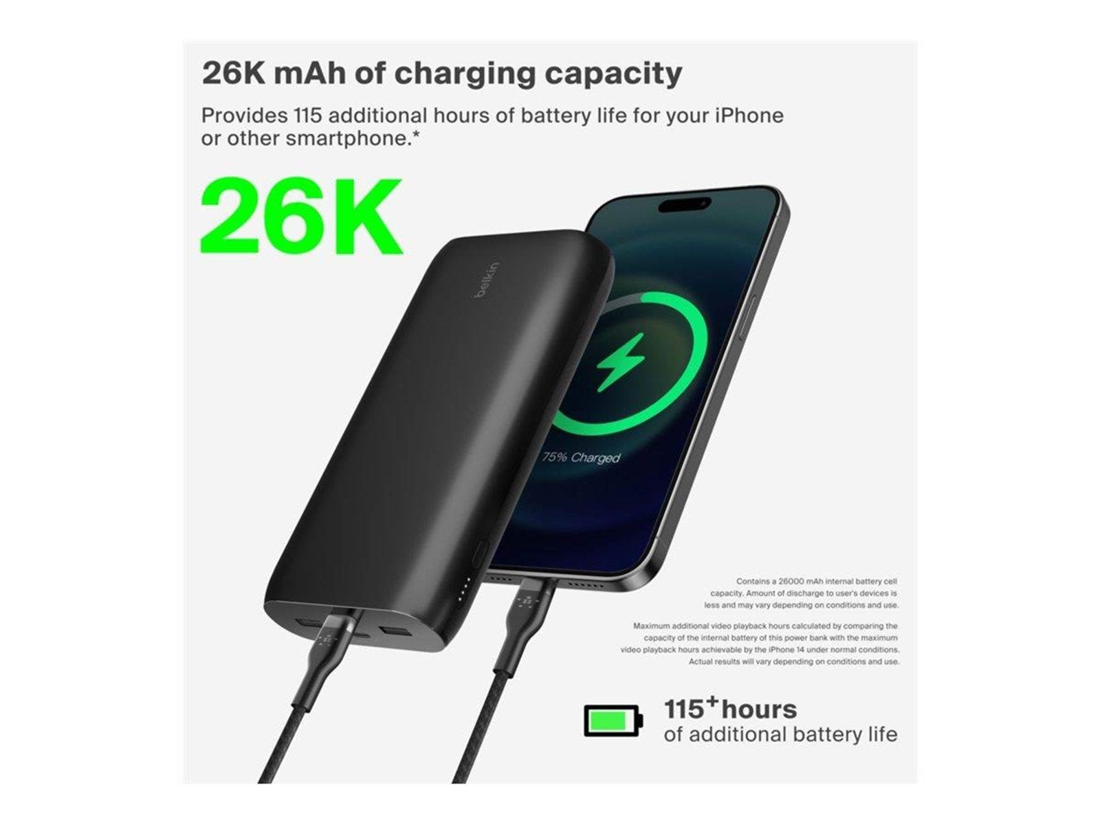 Belkin BoostCharge power bank - USB 24 pin USB-C - 32 Watt Powerbank (Akku) - schwarz - 26000 mAh