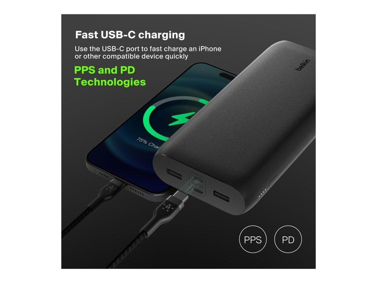 Belkin BoostCharge power bank - USB 24 pin USB-C - 32 Watt Powerbank (Akku) - schwarz - 26000 mAh